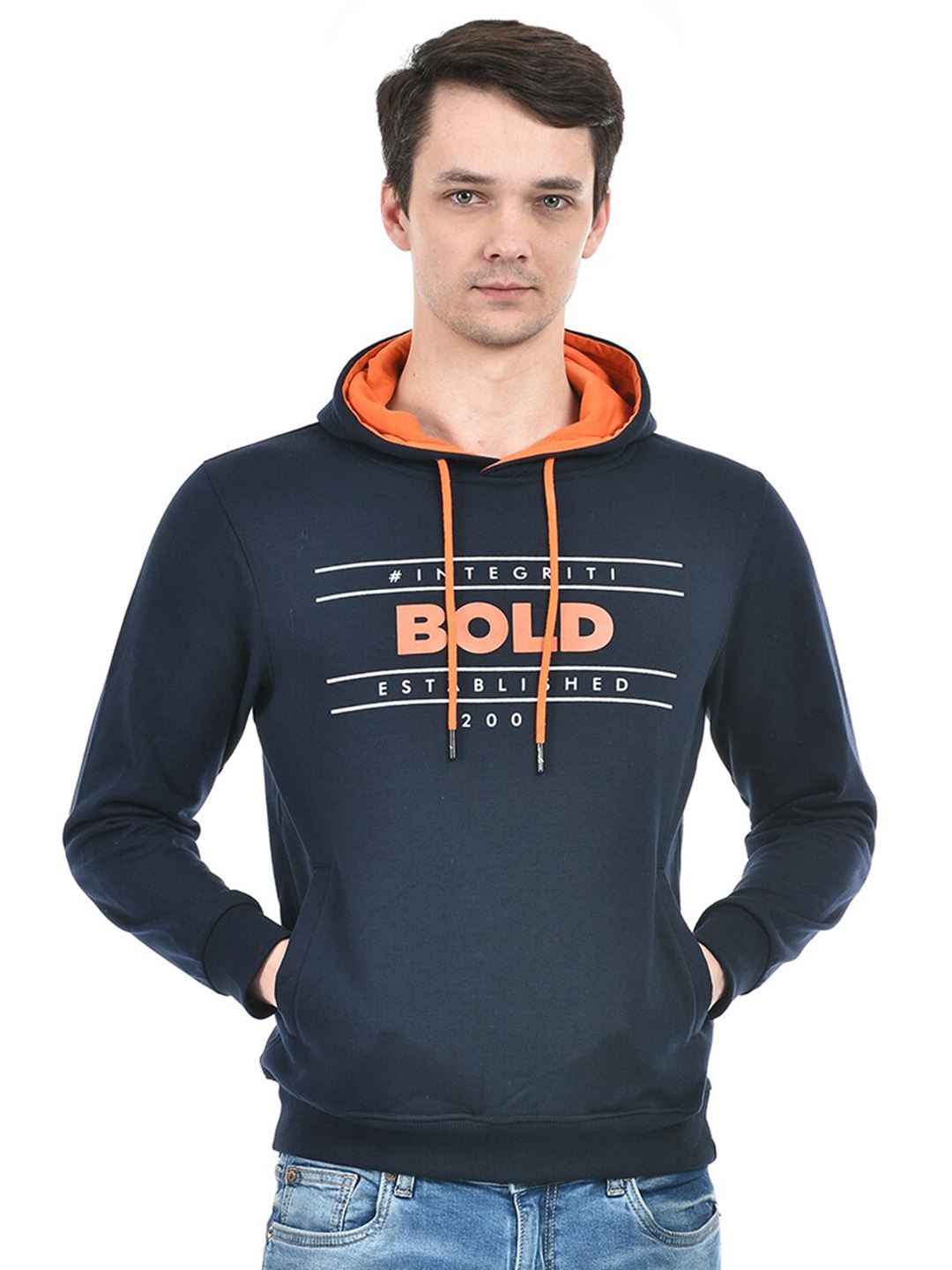 

Integriti Typography Printed Long Sleeves Hood Pullover Sweatshirt, Navy blue