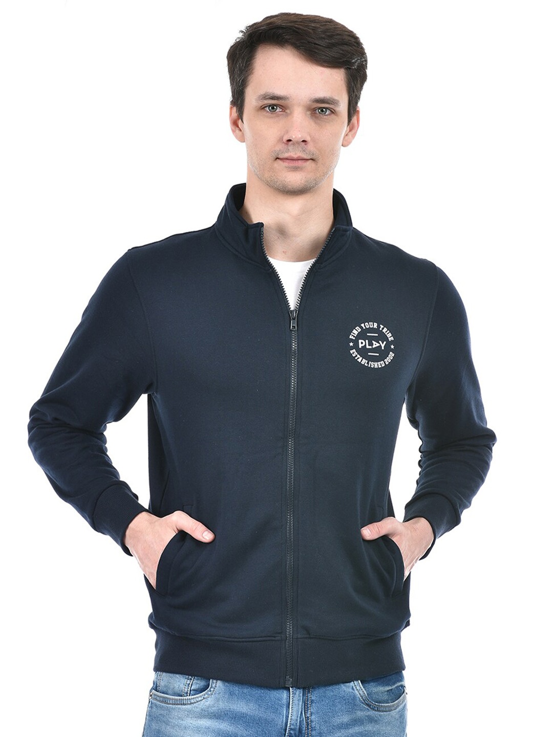 

Integriti Mock Collar Long Sleeves Front-Open Sweatshirt, Navy blue