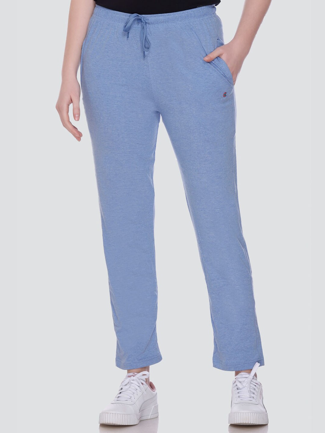 

CUPID Women Cotton Mid-Rise Track Pants, Blue