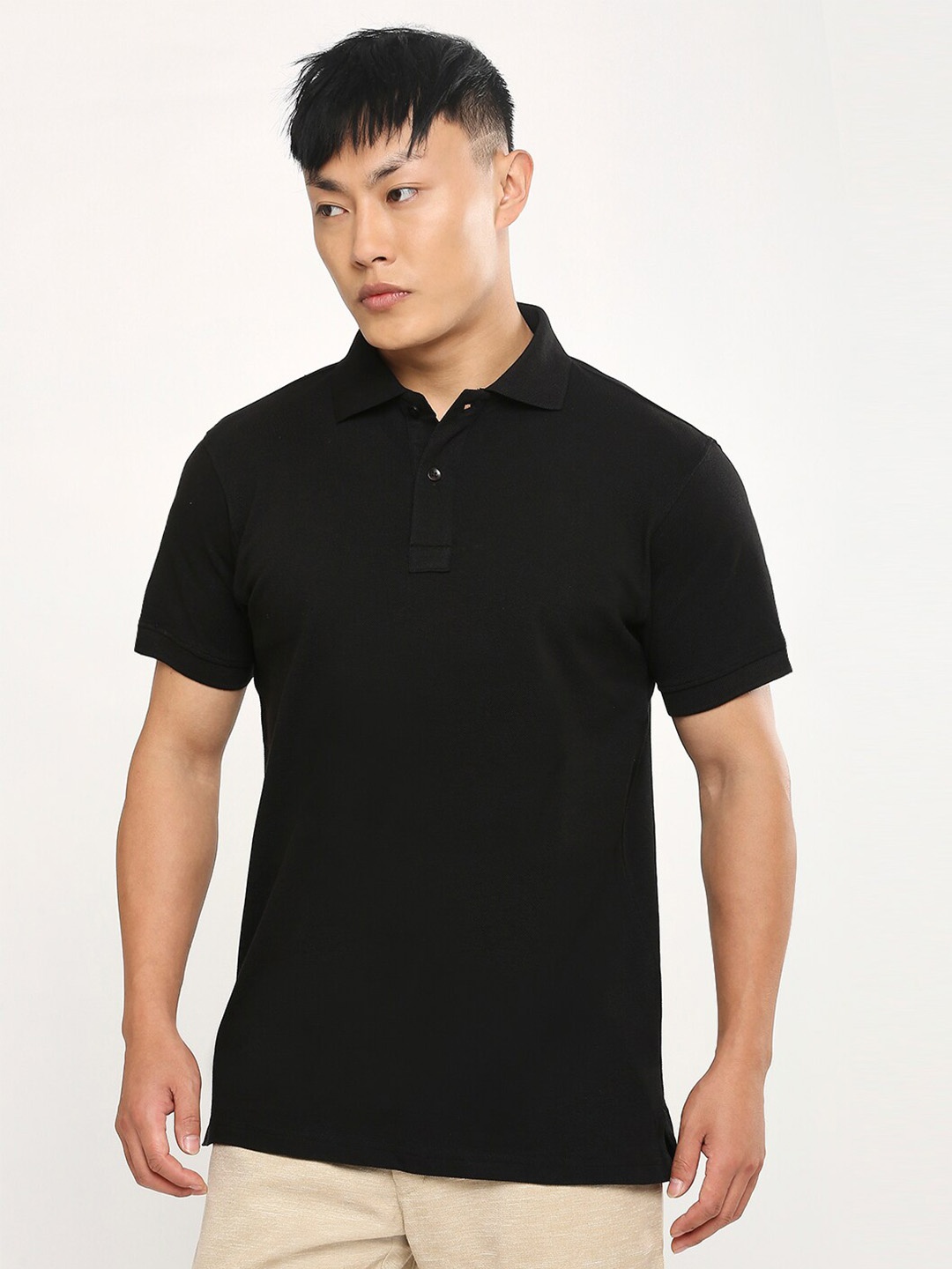 

Blamblack Polo Collar Short Sleeves Pure Cotton T-shirt, Black