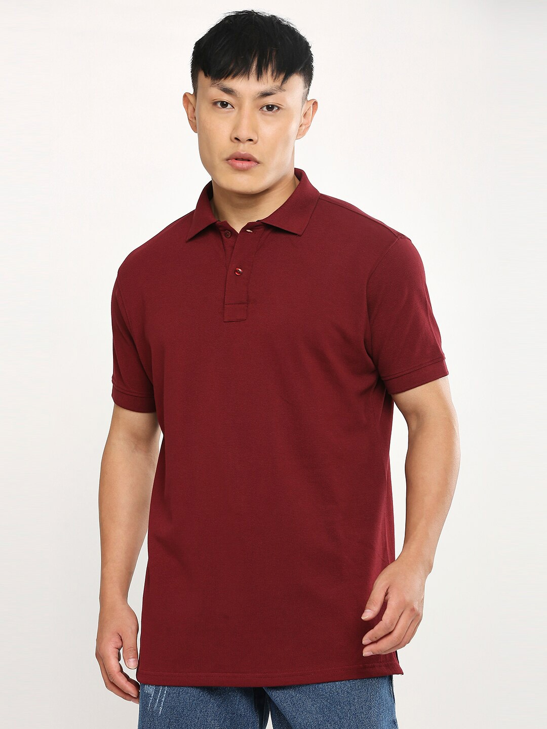 

Blamblack Polo Collar Short Sleeves Pure Cotton T-shirt, Maroon