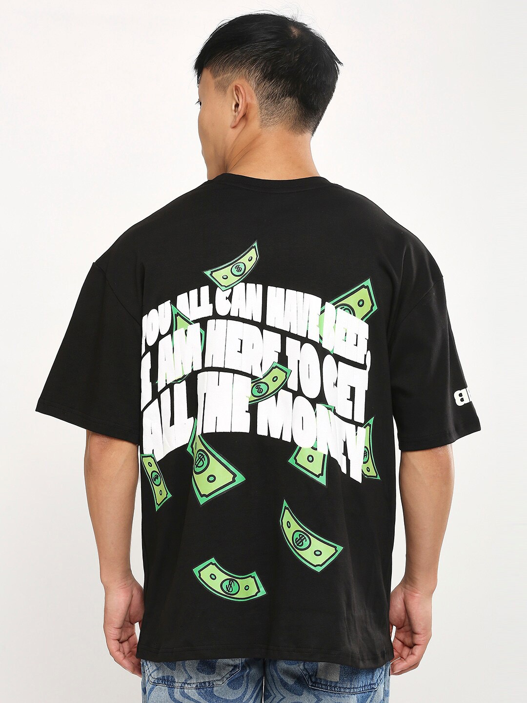 Blamblack Unisex Typography Printed Pure Cotton Oversized T-shirt, Black