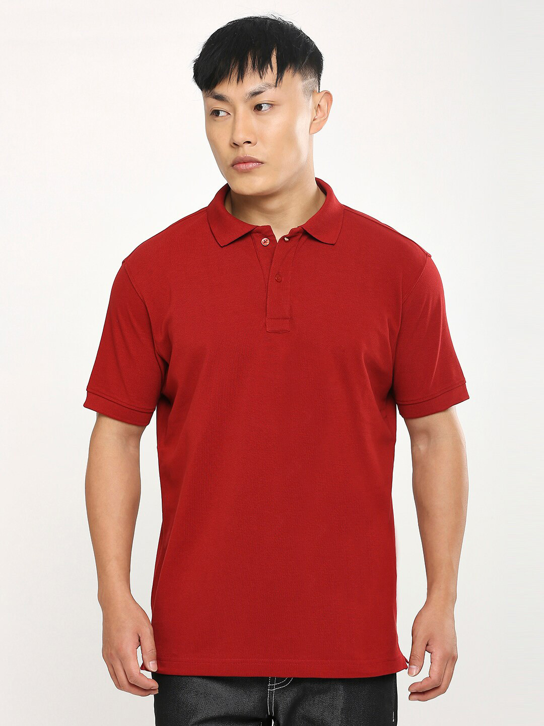 

Blamblack Polo Collar Short Sleeves Pure Cotton T-shirt, Red