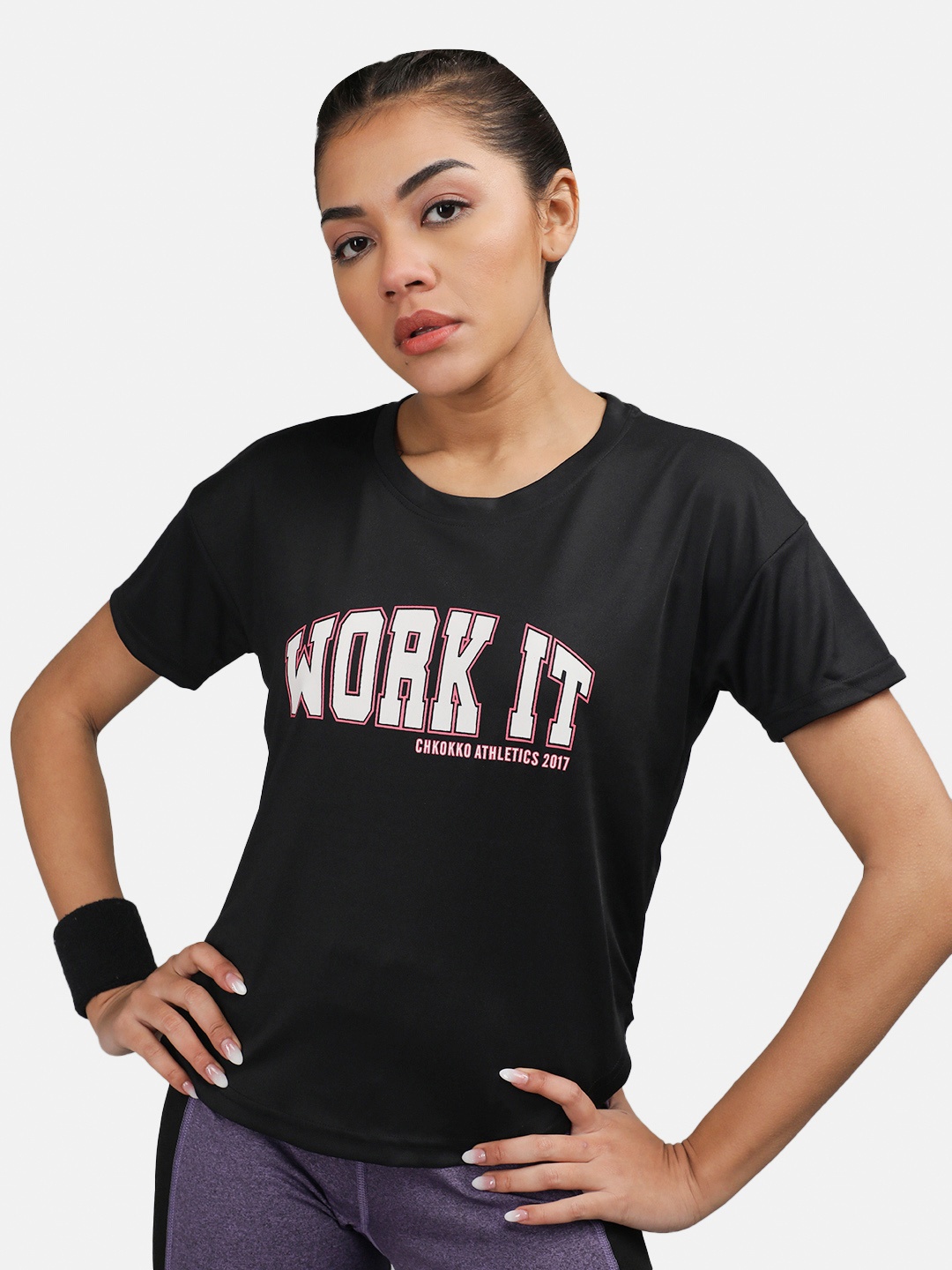 

CHKOKKO Typography Printed Drop-Shoulder Sleeves Dry Fit Sports T-shirt, Blue