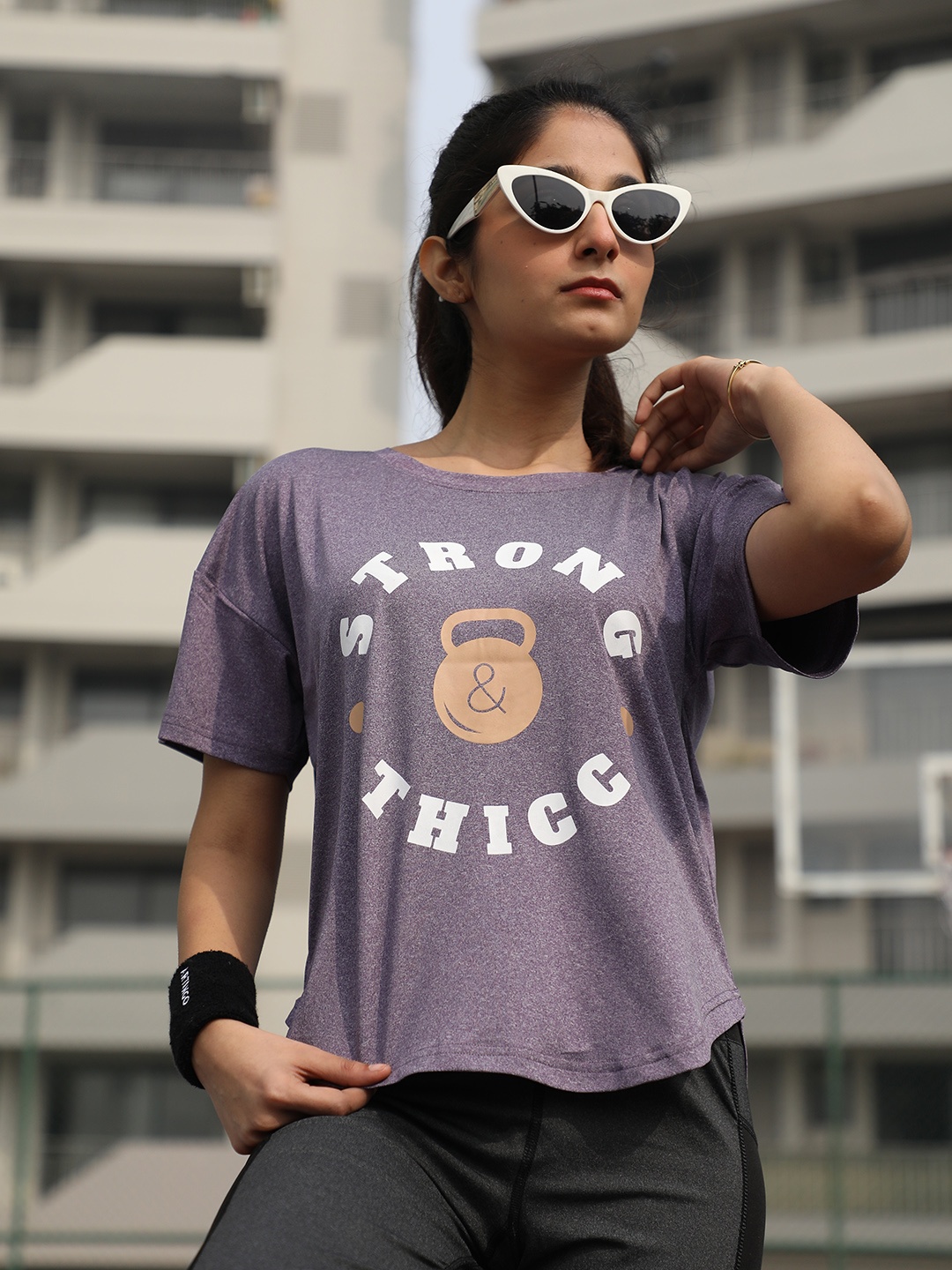 

CHKOKKO Typography Printed Drop-Shoulder Sleeves Dry Fit Sports T-shirt, Purple