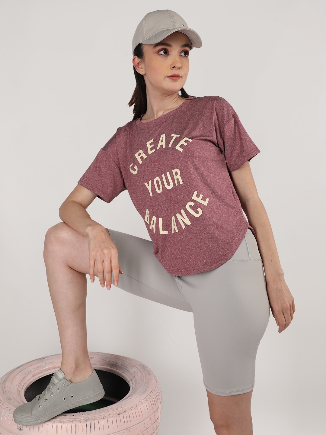 

CHKOKKO Typography Printed Drop-Shoulder Sleeves Dry Fit Sports T-shirt, Maroon