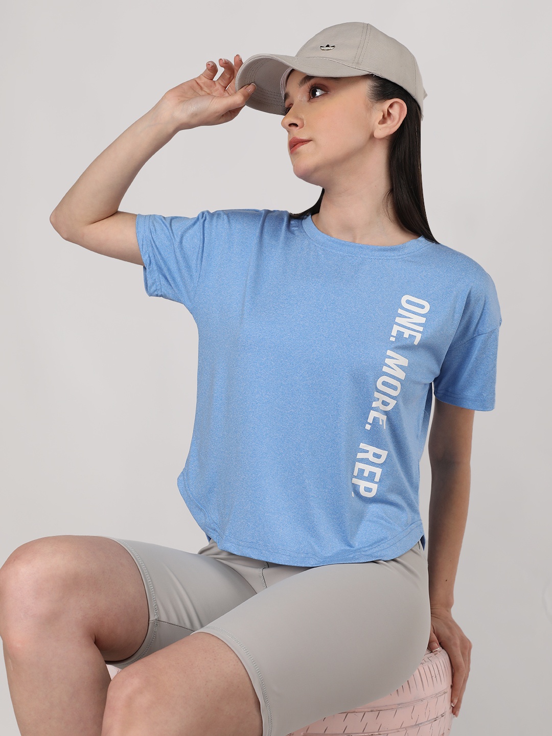 

CHKOKKO Typography Printed Drop-Shoulder Sleeves Dry Fit Sports T-shirt, Blue