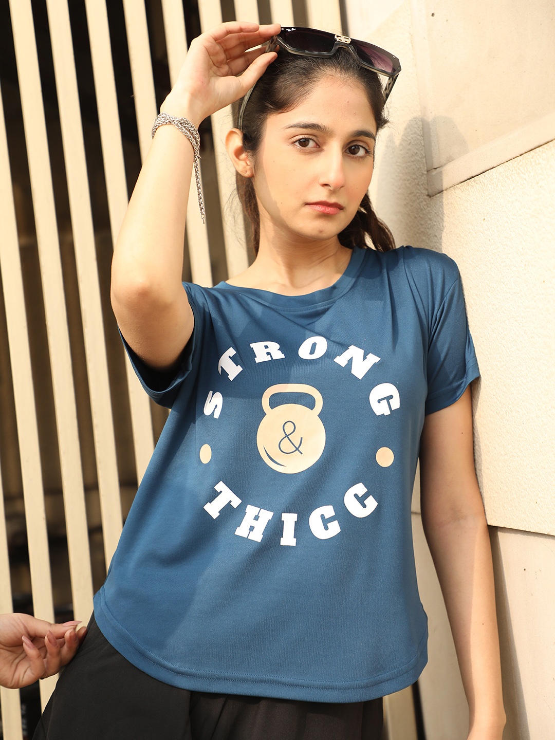 

CHKOKKO Typography Printed Drop Shoulder Sleeves Dry Fit Sports T-shirt, Blue