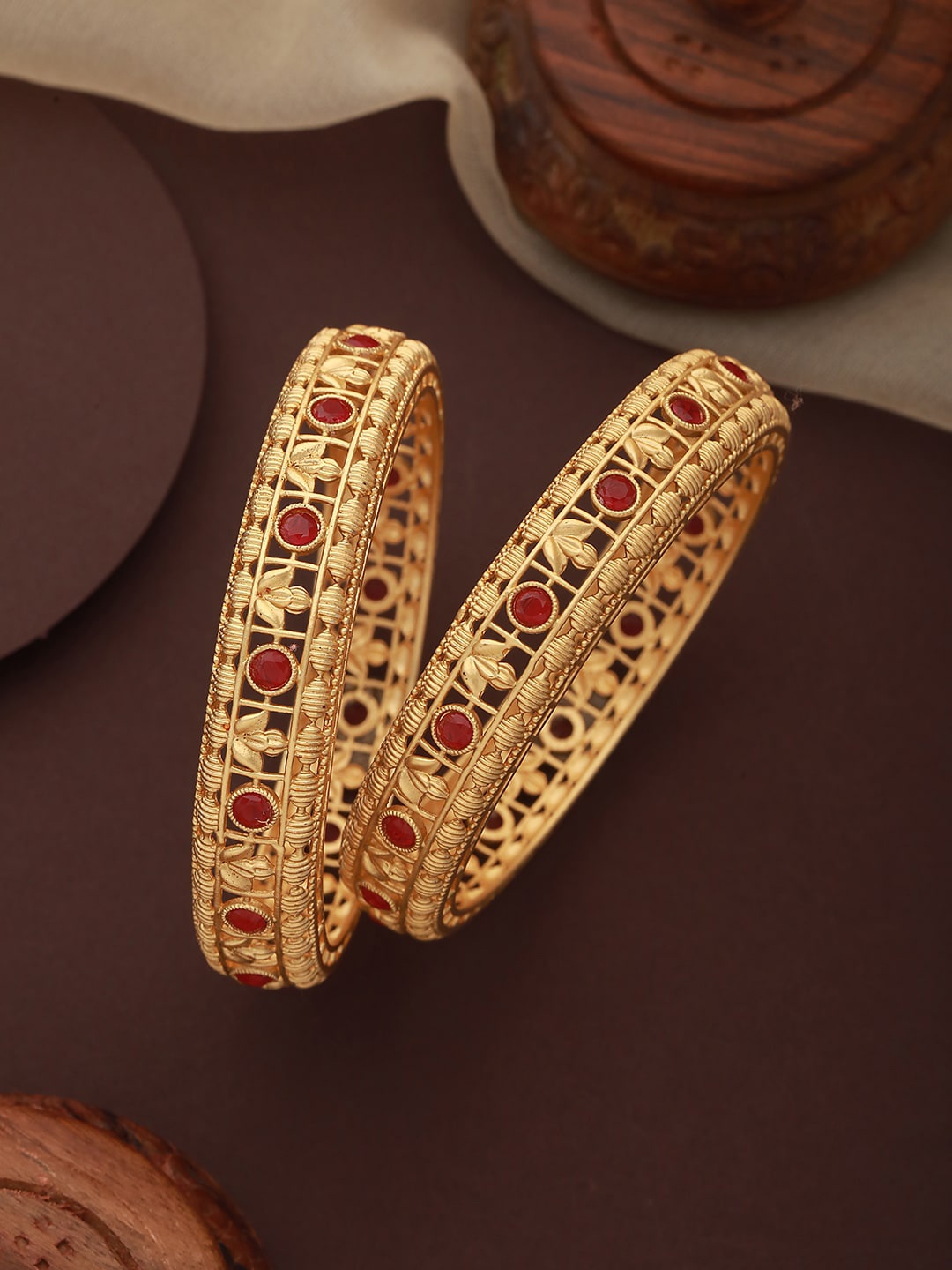 

Jazz and Sizzle Set Of 2 Gold-Plated Stone-Studded Bangles