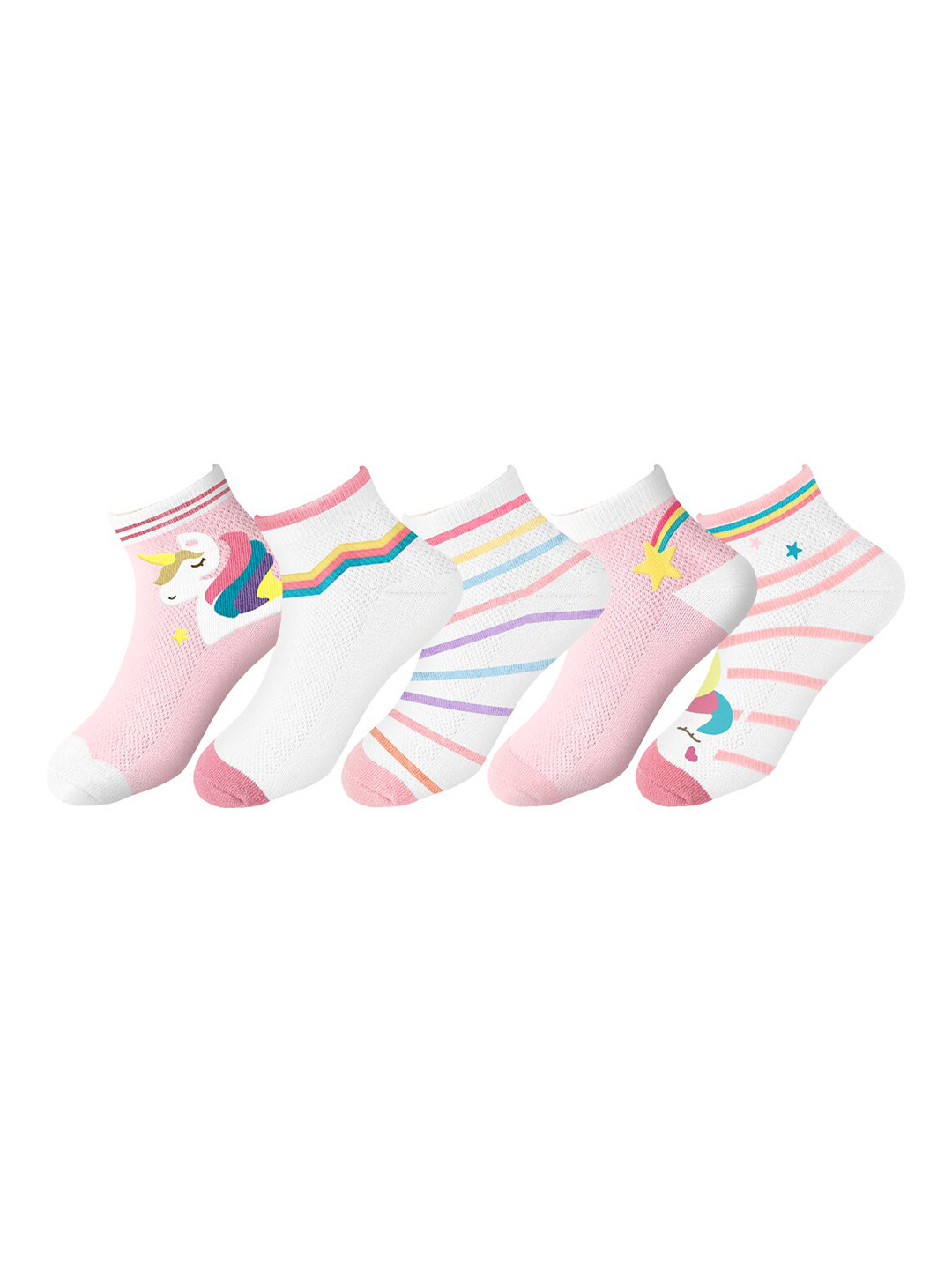 

SYGA Kids Pack Of 5 Patterned Pure Cotton Ankle-Length Socks, Pink
