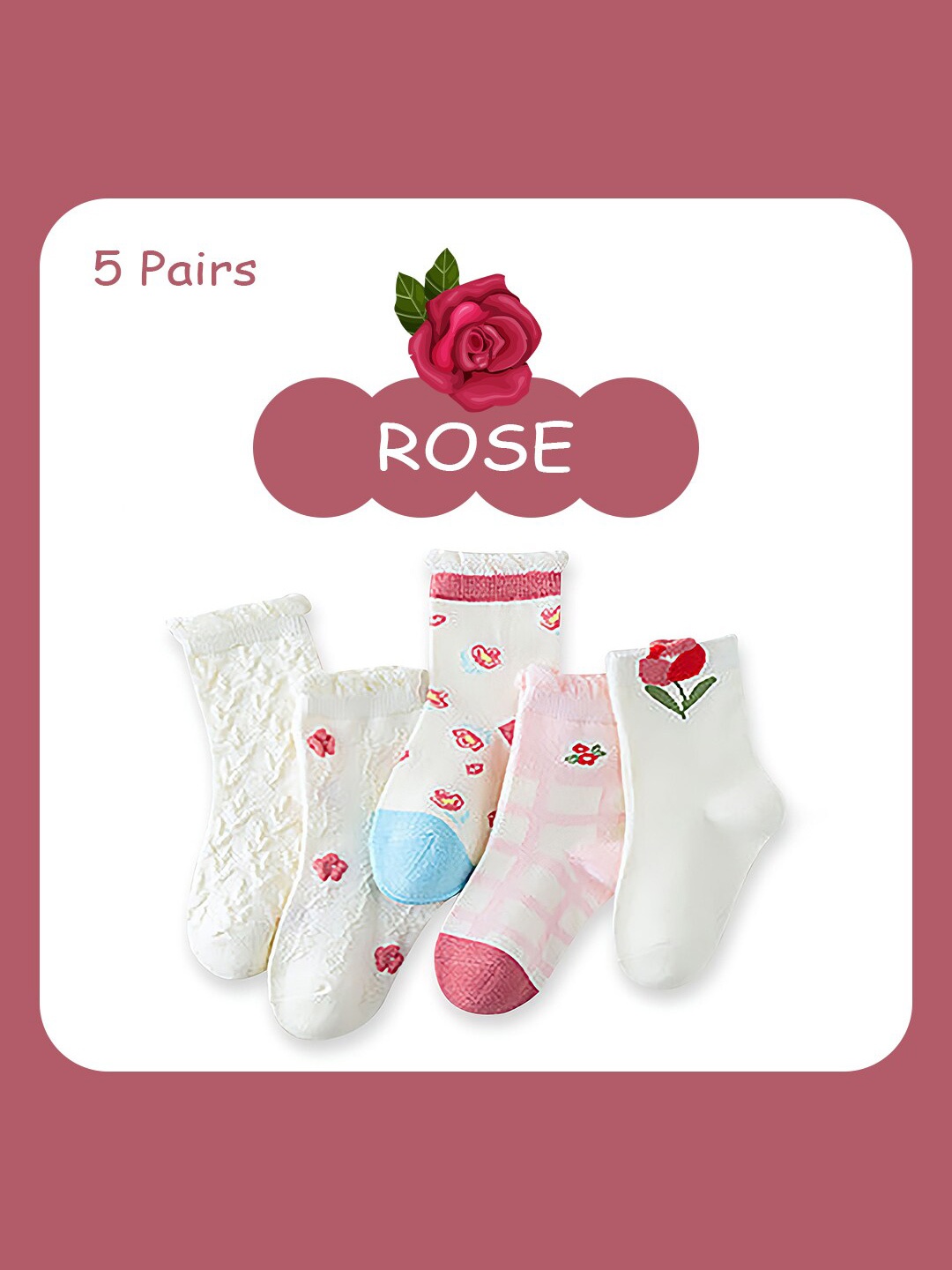 

SYGA Kids Pack Of 5 Patterned Cotton Ankle-Length Socks, White
