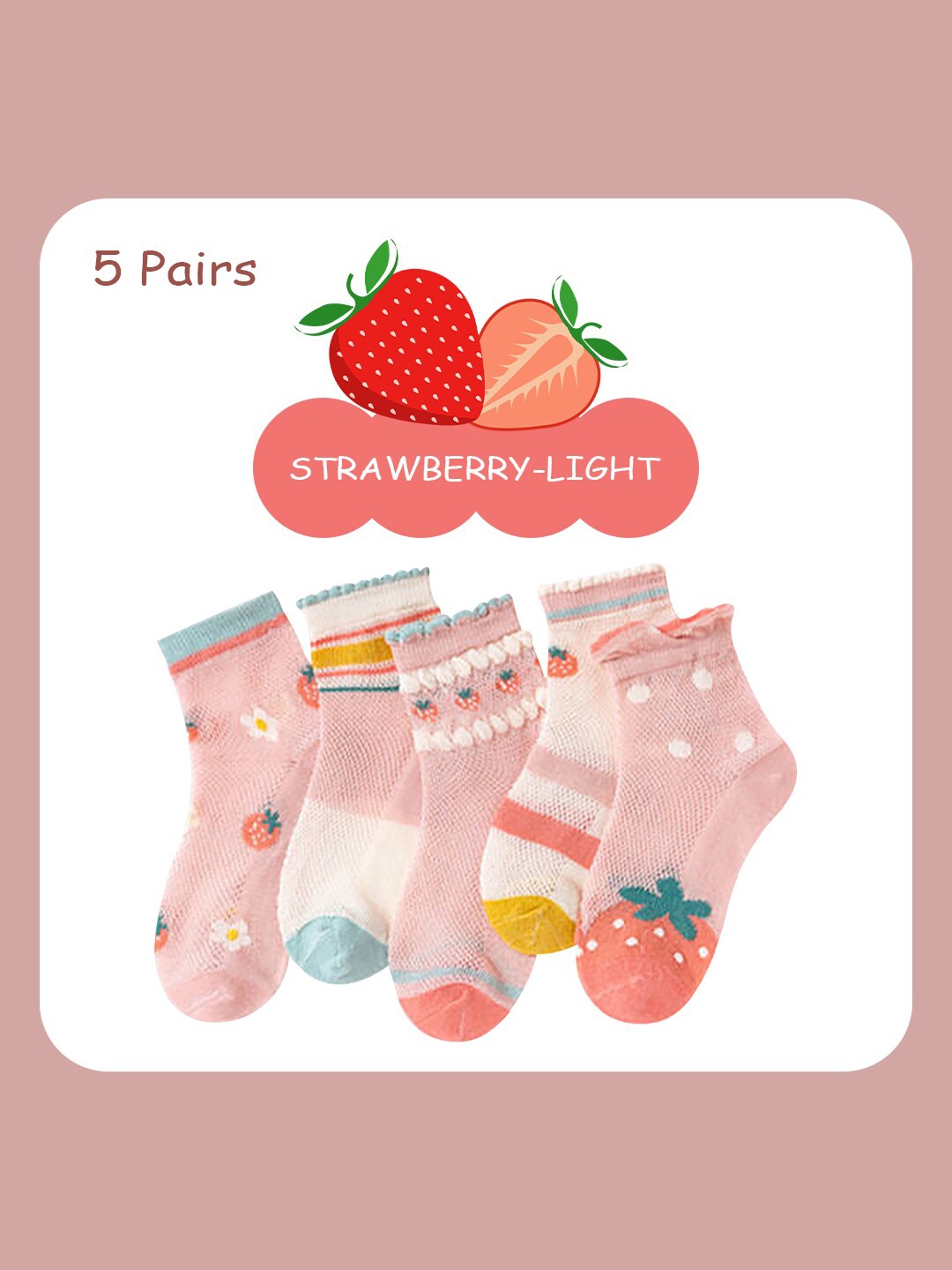 

SYGA Kids Pack of 5 Patterned Pure Cotton Above-Ankle Length Socks, Pink