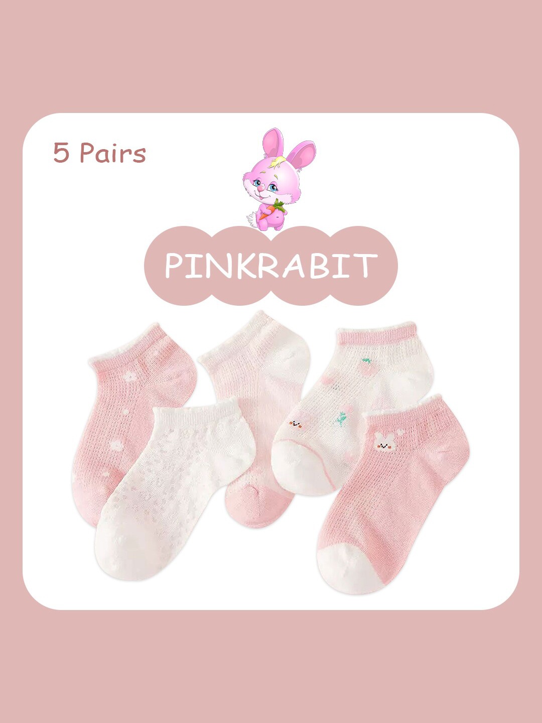 

SYGA Kids Pack Of 5 Patterned Pure Cotton Ankle-Length Socks, White