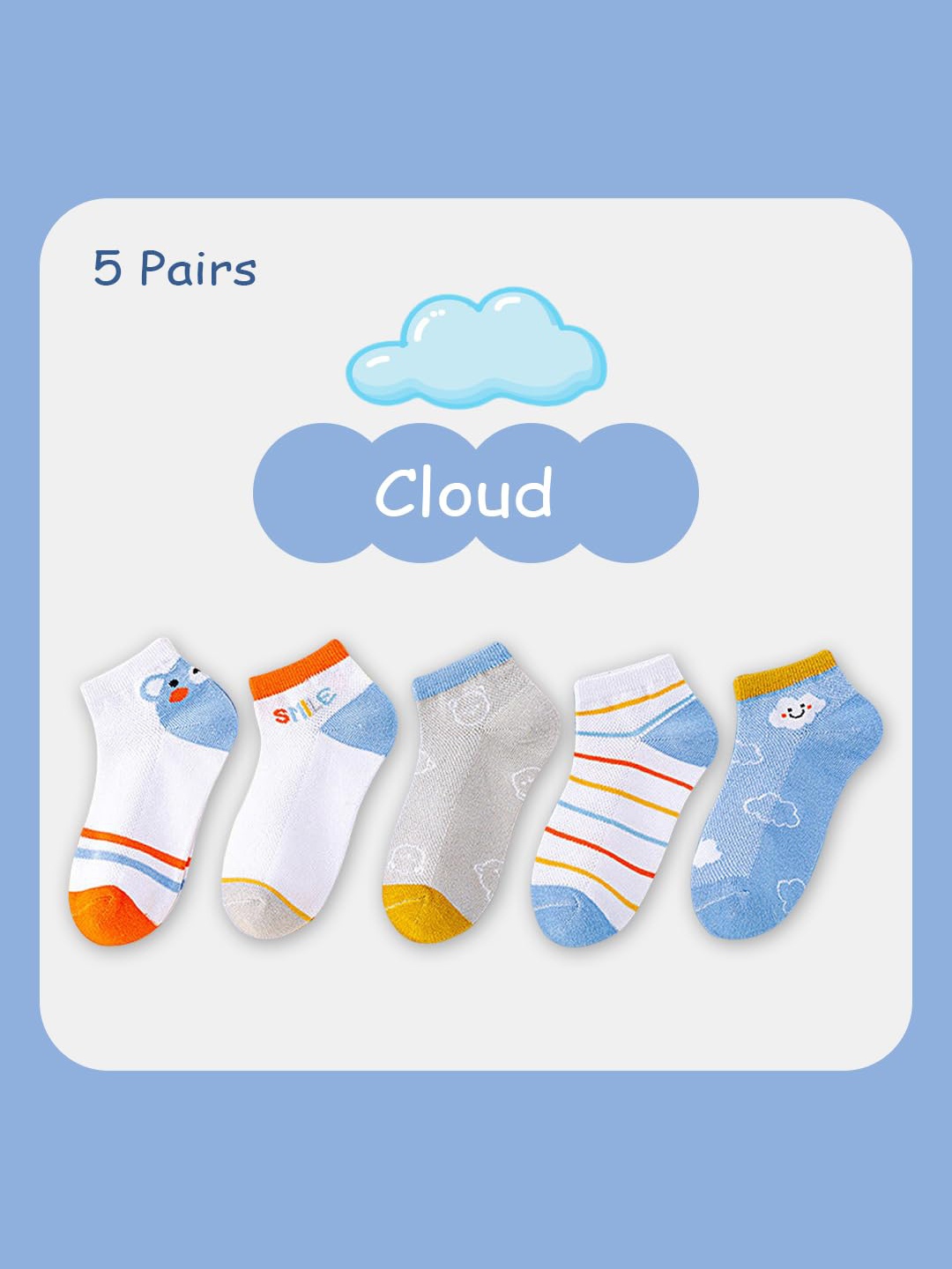 

SYGA Kids Pack of 5 Patterned Pure Cotton Above-Ankle Length Socks, Blue