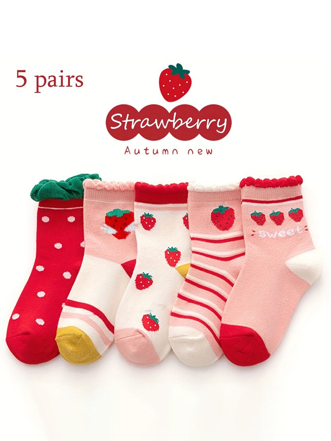 

SYGA Kids Pack Of 5 Patterned Pure Cotton Ankle-Length Socks, Red
