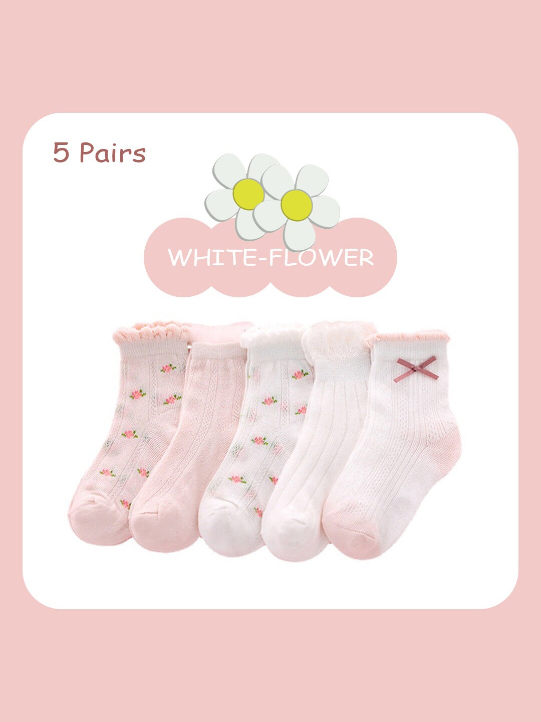 

SYGA Kids Pack Of 5 Patterned Pure Cotton Ankle-Length Socks, Pink