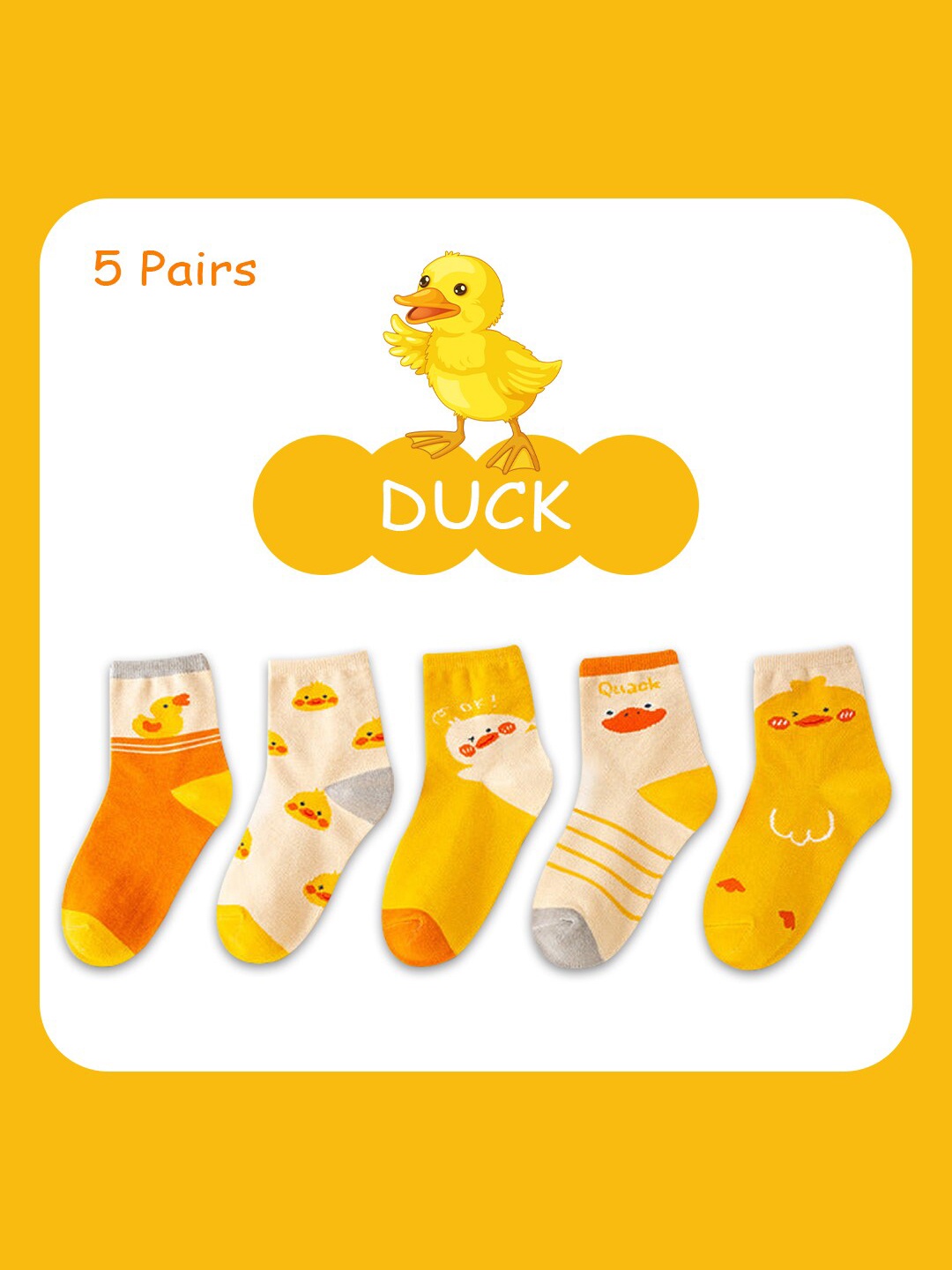 

SYGA Kids Pack Of 5 Patterned Cotton Ankle-Length Socks, Orange