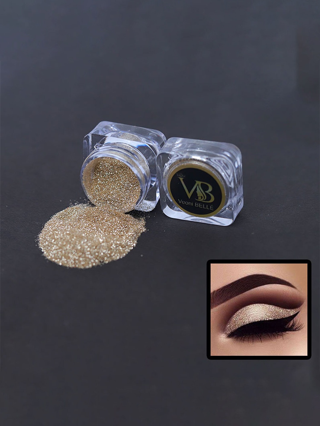 Veoni BELLE Set of 2 Holographic HD Glitter Eyeshadow - Champagne Gold & Violet Purple