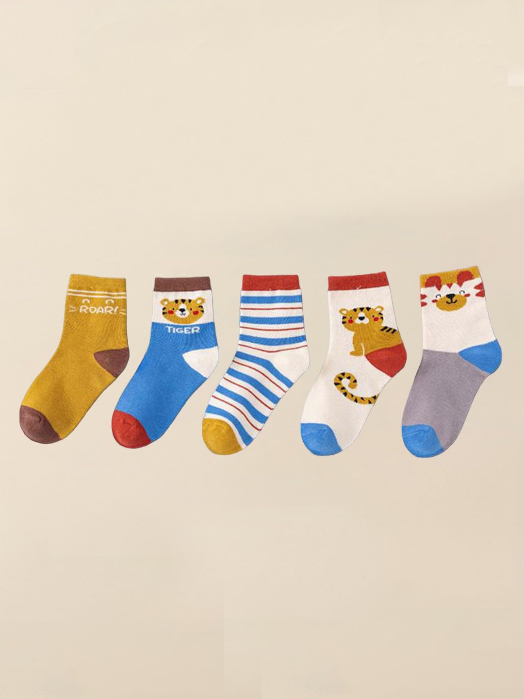 

SYGA Kids Pack Of 5 Patterned Ankle-Length Pure Cotton Socks, Brown
