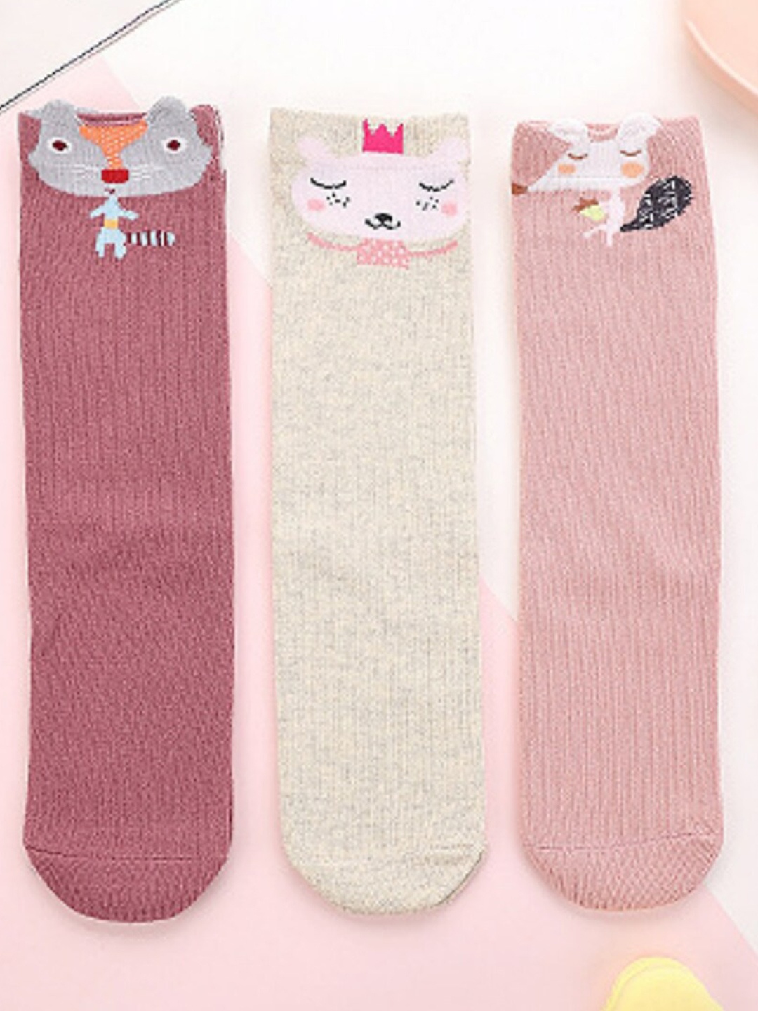 

SYGA Infants Pack Of 3 Cotton Ankle-Length Socks, Pink