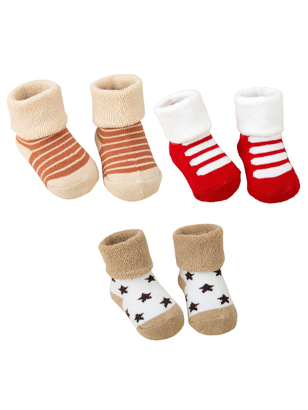 

SYGA Infant Kids Pack Of 3 Patterned Pure Cotton Stretchable Ankle-Length Socks, Red