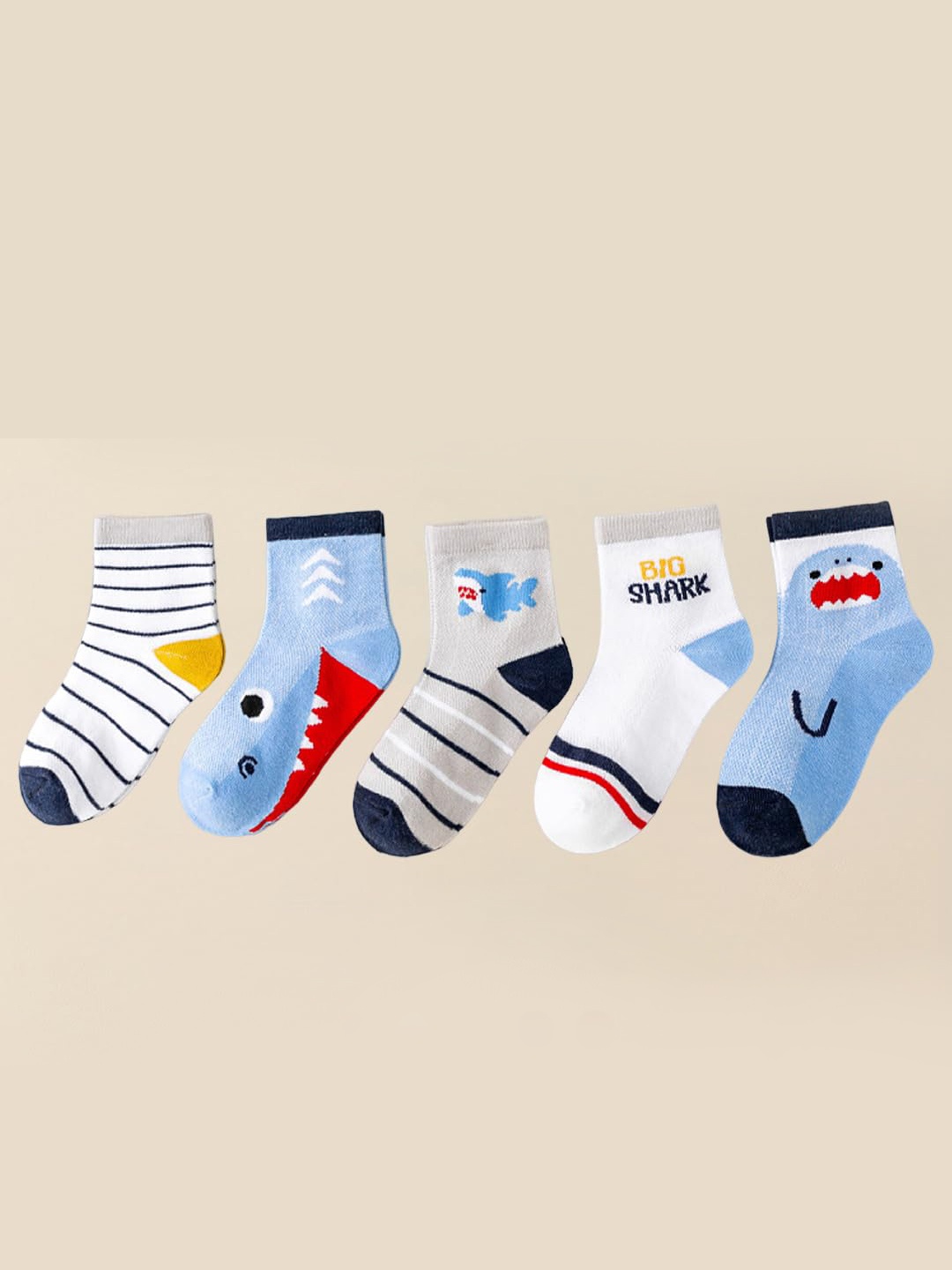 

SYGA Infant Kids Pack of 5 Patterned Pure Cotton Above-Ankle Length Socks, White