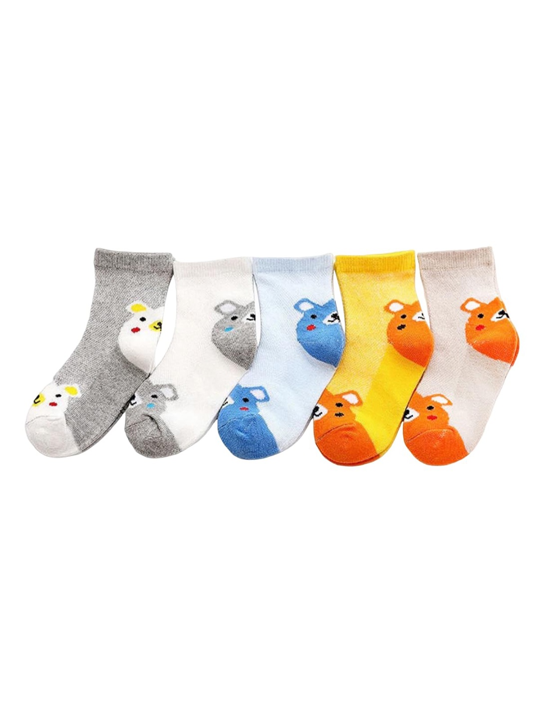 

SYGA Infant Kids Pack Of 5 Patterned Pure Cotton Above Ankle-Length Socks, Yellow