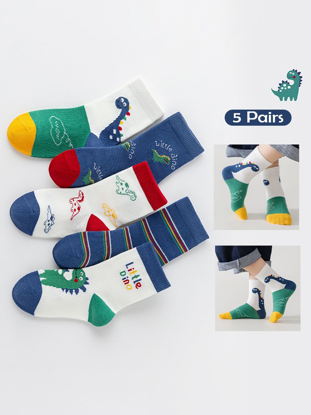 

SYGA Kids Pack of 5 Patterned Pure Cotton Above-Ankle Length Socks, White