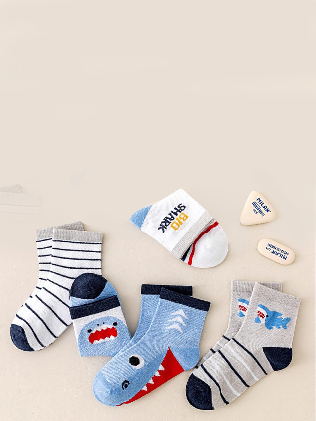 SYGA Kids Pack Of 5 Patterned Pure Cotton Ankle-Length Socks, White