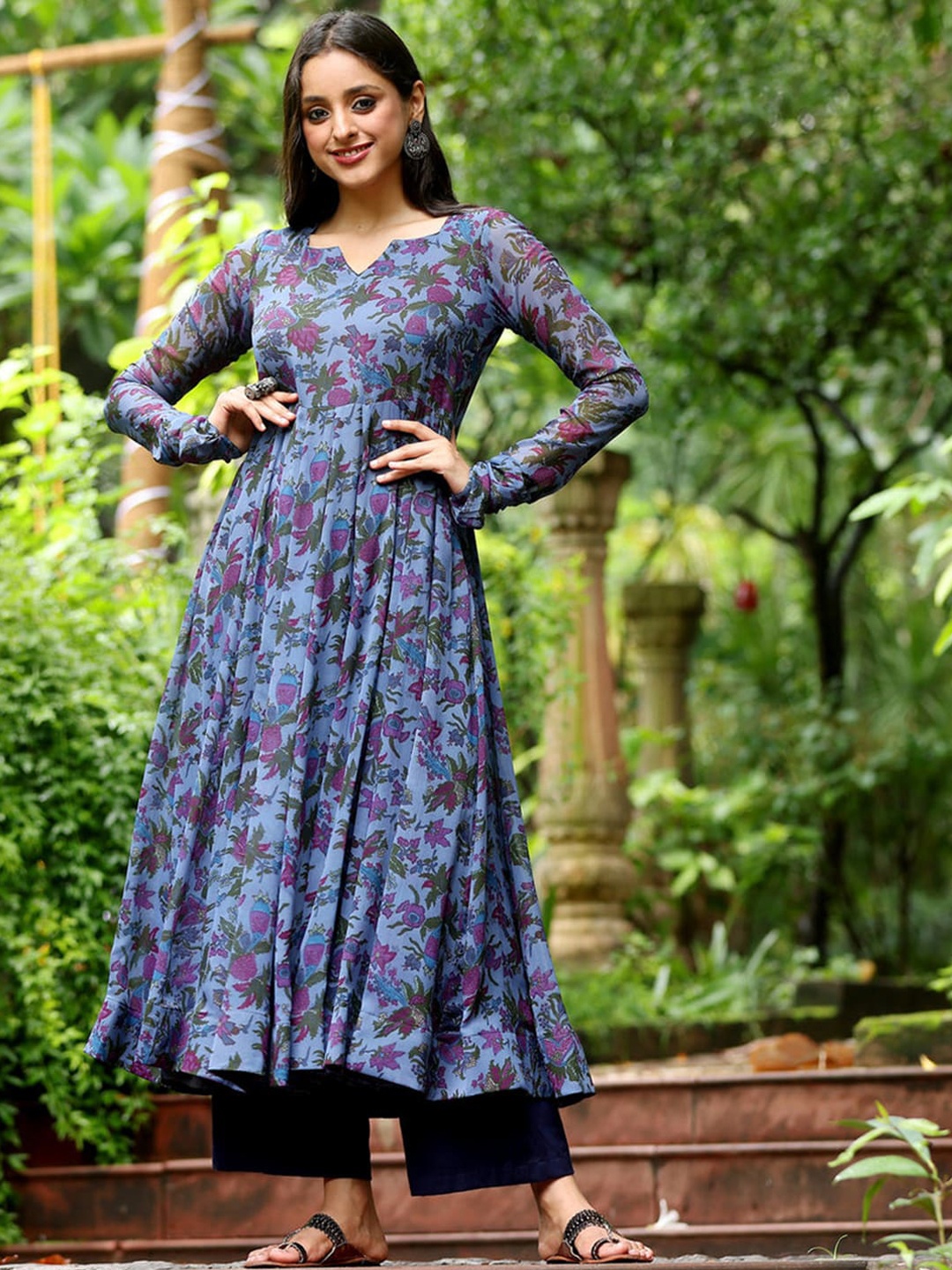 

KALINI Floral Printed Georgette Anarkali Kurta, Blue