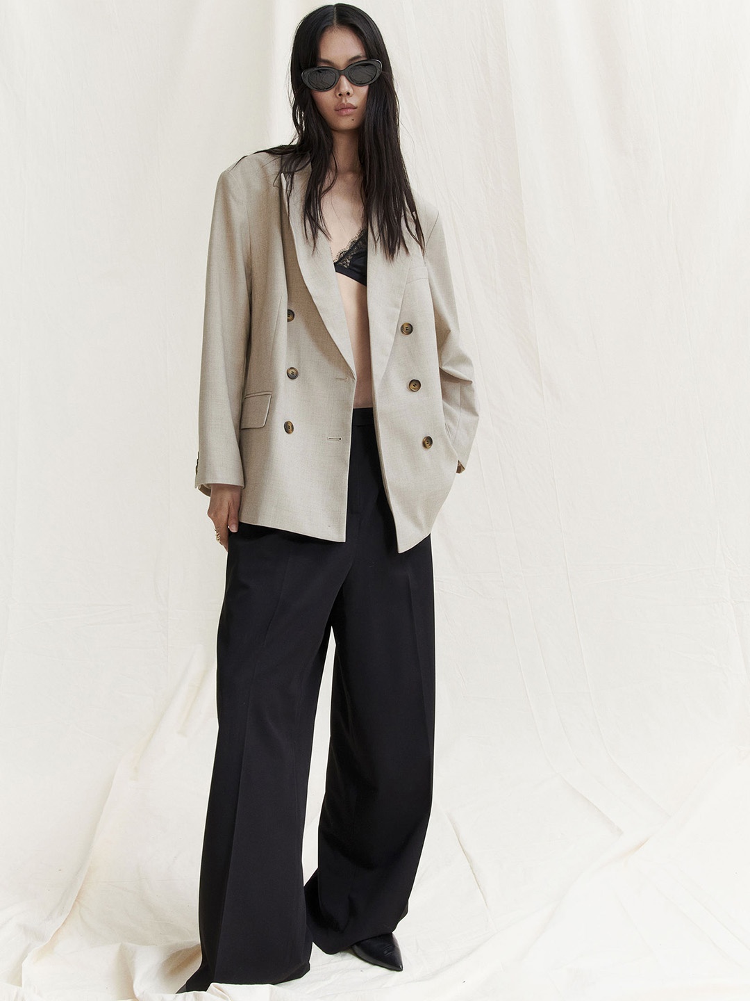 

H&M Oversized Double-Breasted Blazer, Beige