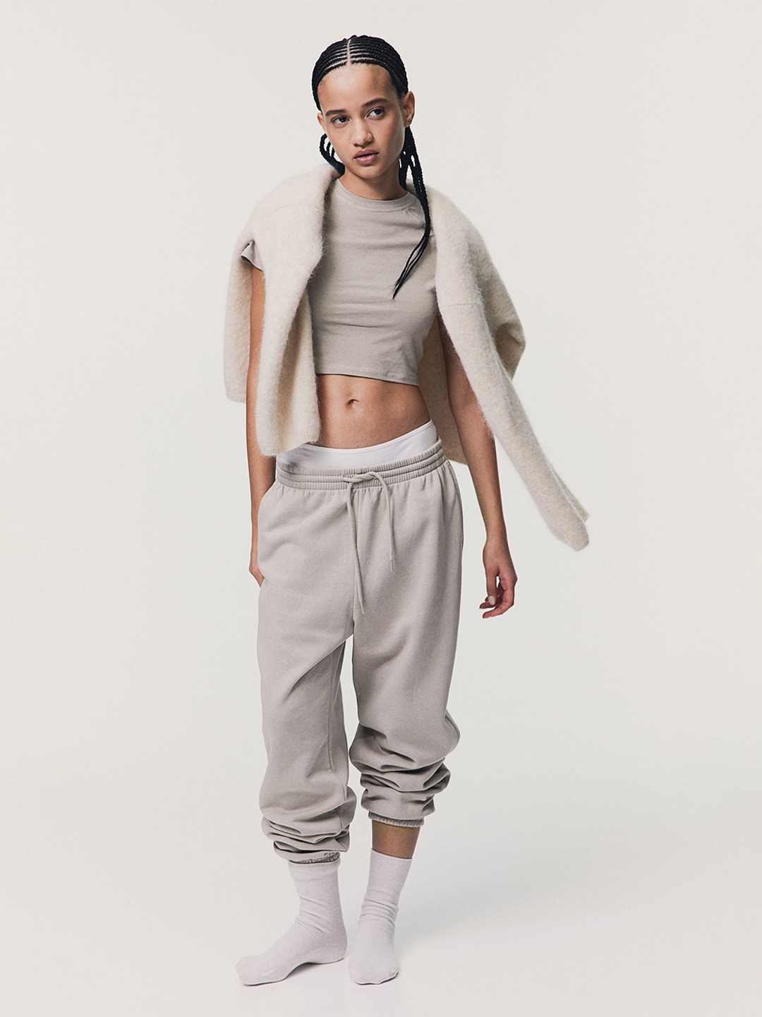 

H&M Cropped T-Shirt, Beige