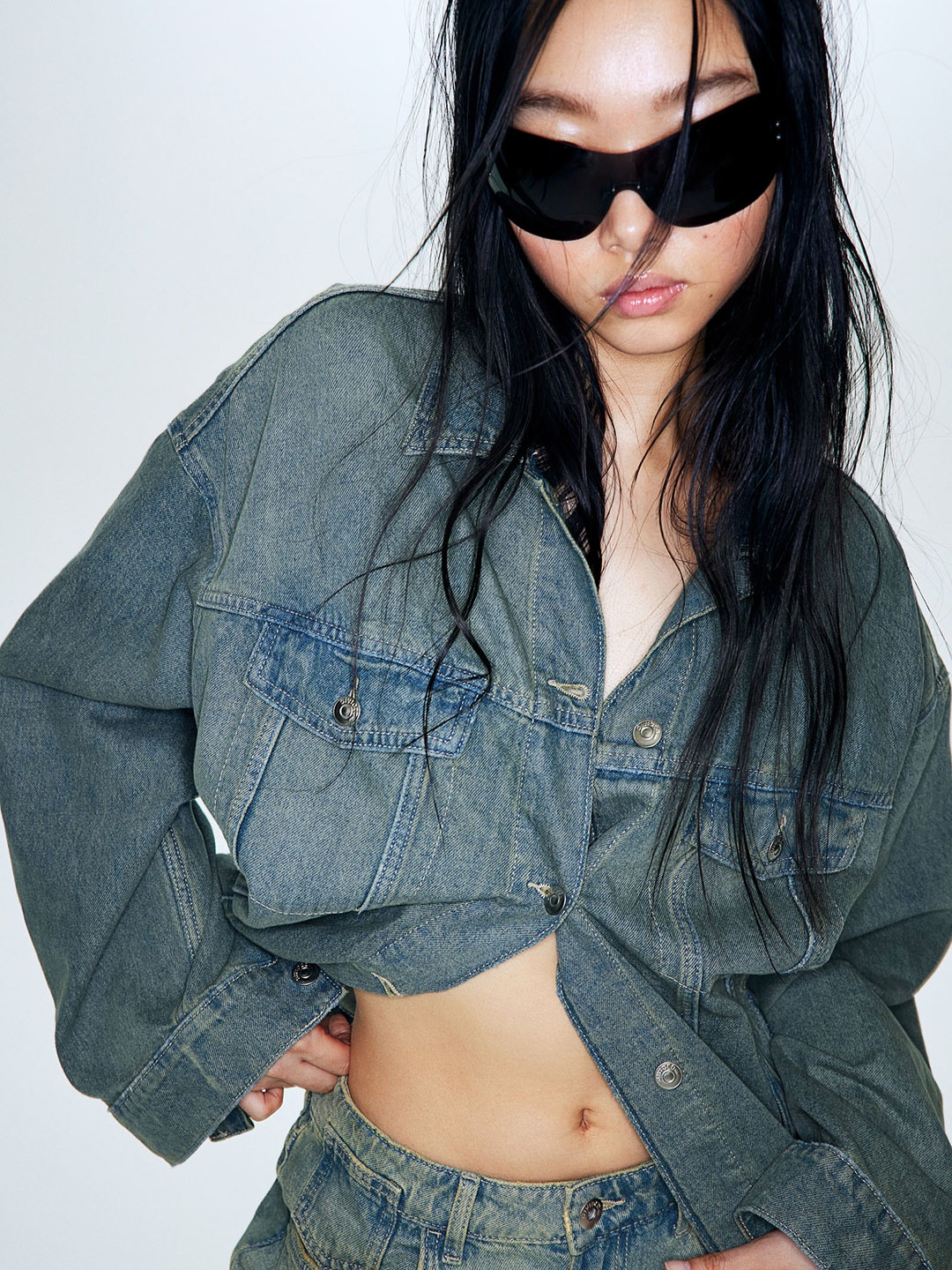 

H&M Oversized Pure Cotton Denim Jacket, Blue