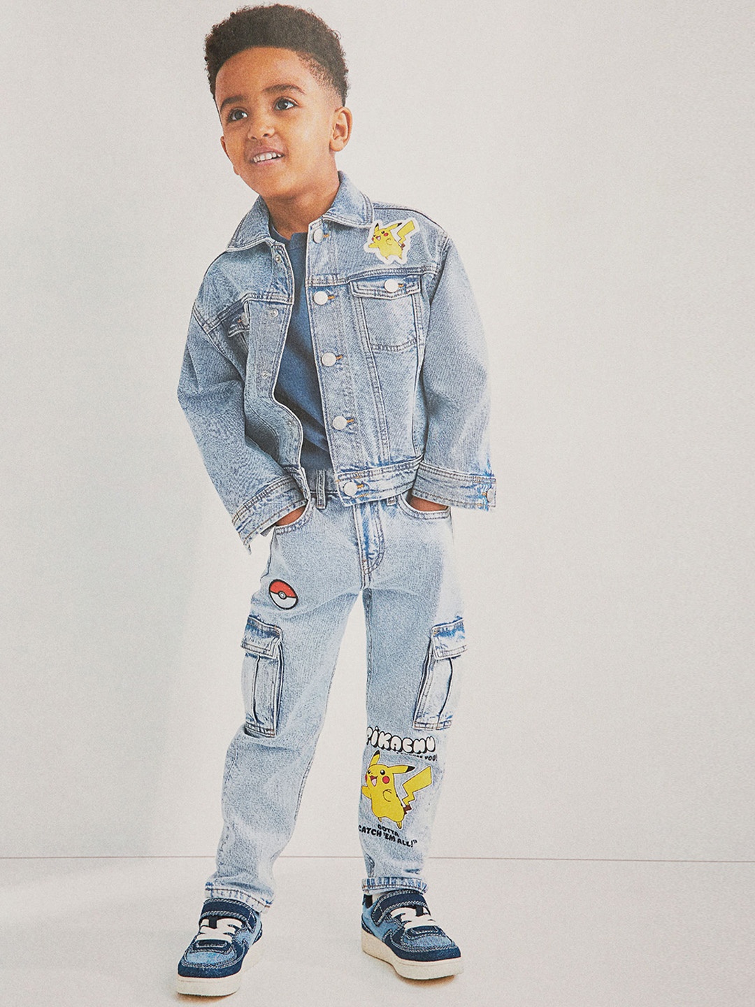 

H&M Boys Print-Motif Cargo Jeans, Blue