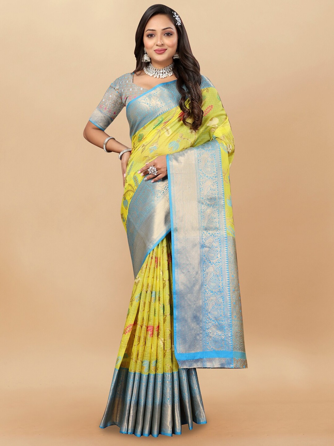 

Anouk Ethnic Motifs Woven Design Zari Pure Cotton Saree, Yellow
