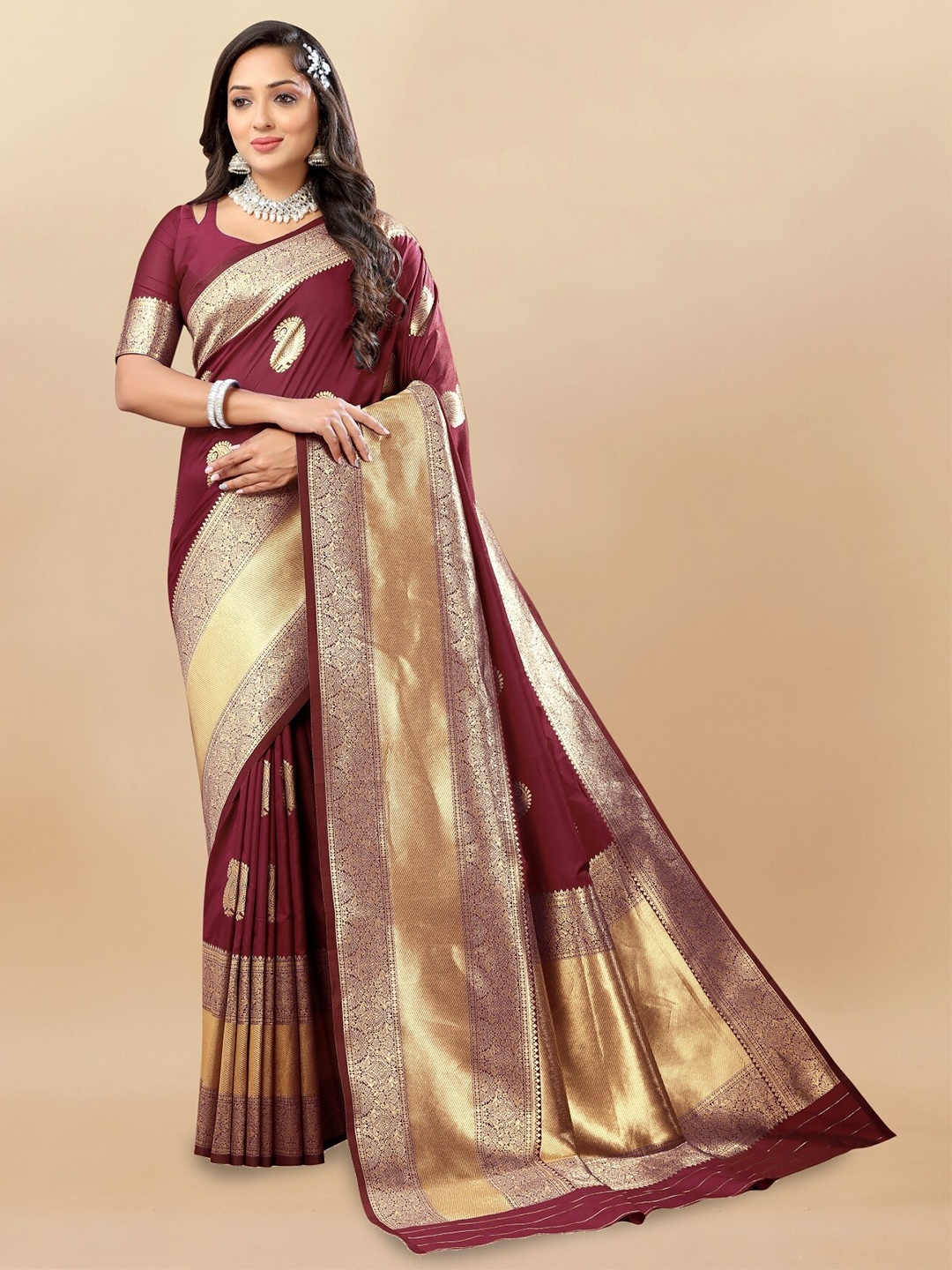 

Anouk Ethnic Motifs Woven Design Zari Pure Silk Saree, Maroon