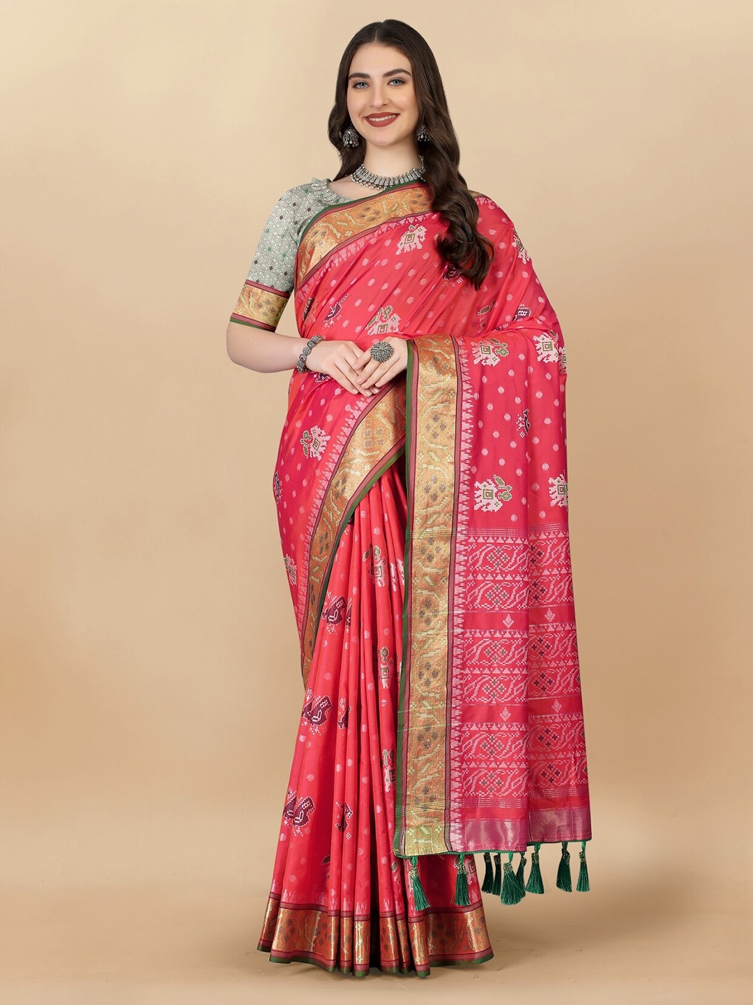 

Anouk Ethnic Motifs Zari Pure Silk Patola Saree, Red