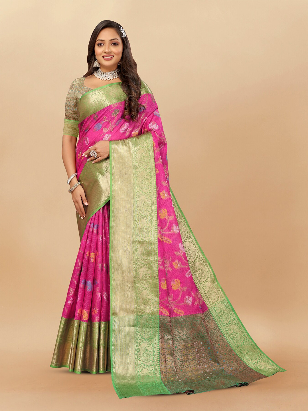 

Anouk Ethnic Motifs Woven Design Zari Pure Cotton Saree, Magenta
