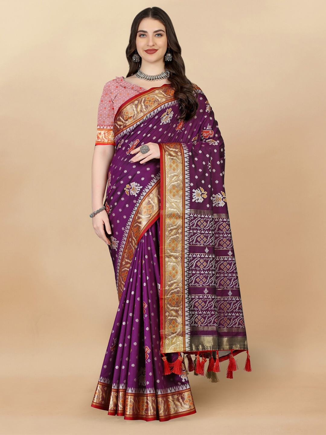

Anouk Ethnic Woven Design Zari Pure Silk Patola Saree, Purple