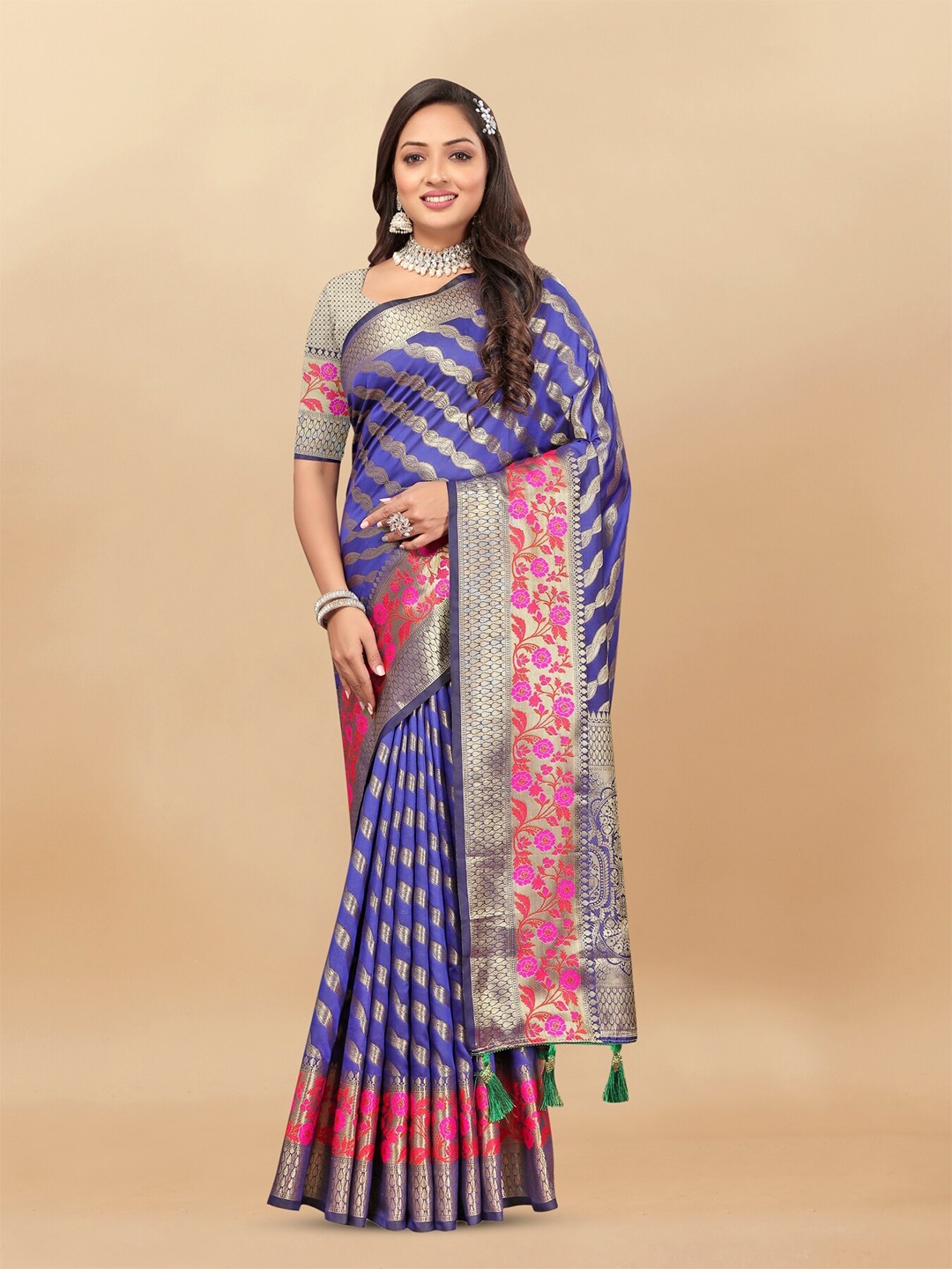 Anouk Leheriya Zari Pure Silk Saree, Violet