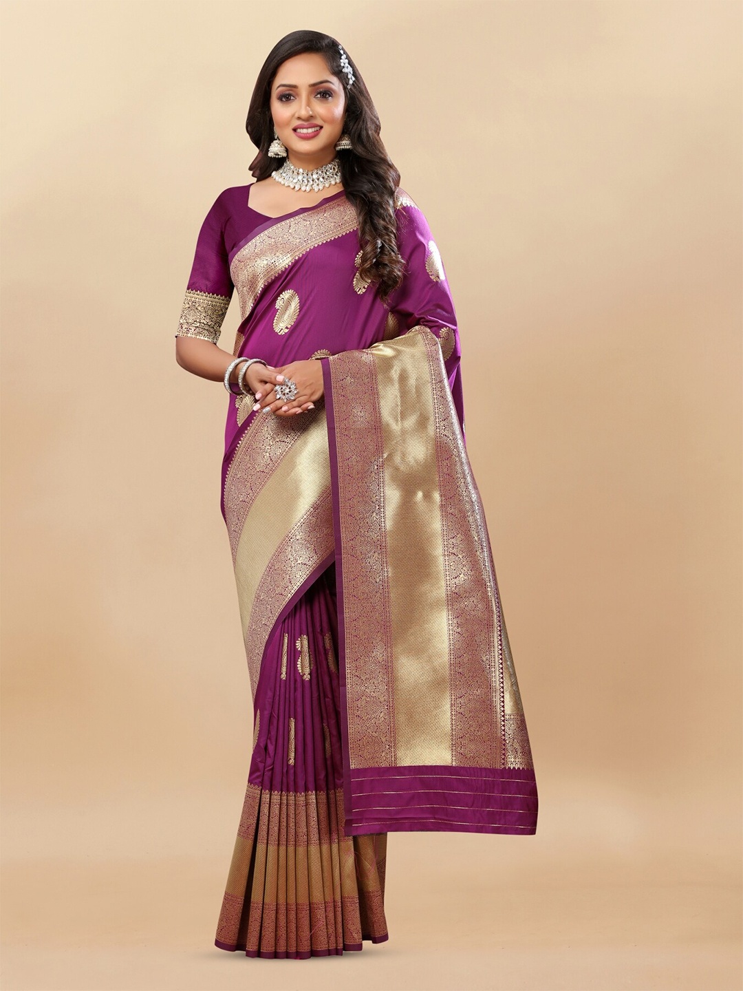 

Anouk Ethnic Motifs Woven Design Zari Pure Silk Saree, Fuchsia