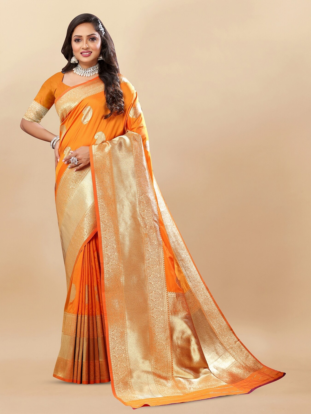 

Anouk Yellow Ethnic Motifs Woven Design Zari Pure Silk Saree