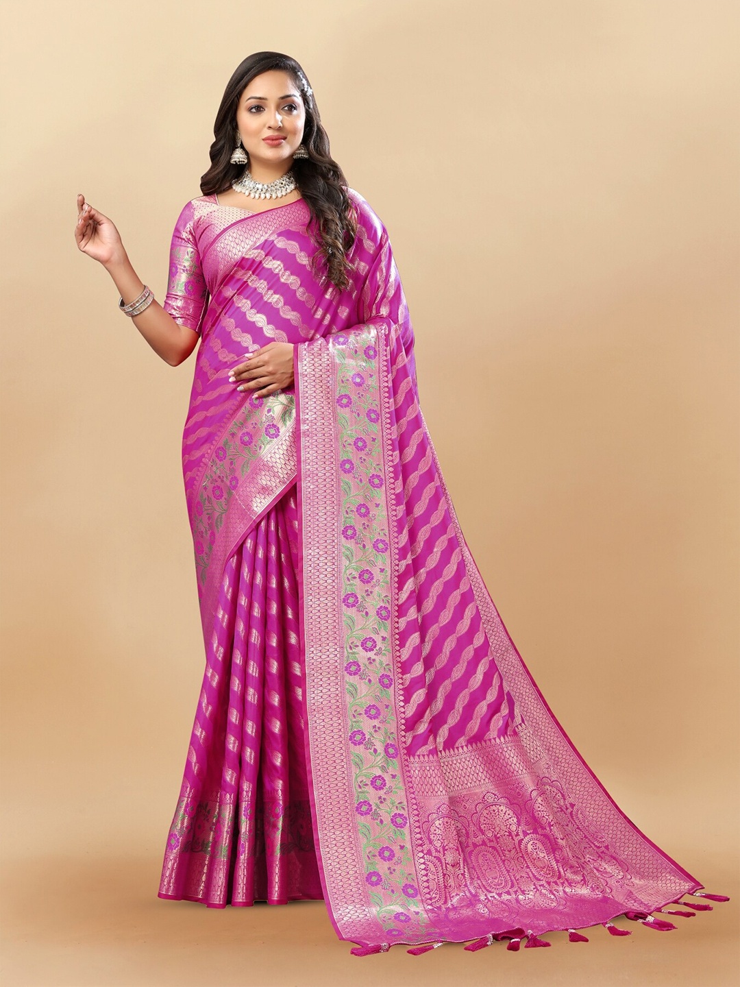 

Anouk Ethnic Motifs Woven Design Zari Pure Silk Saree, Purple