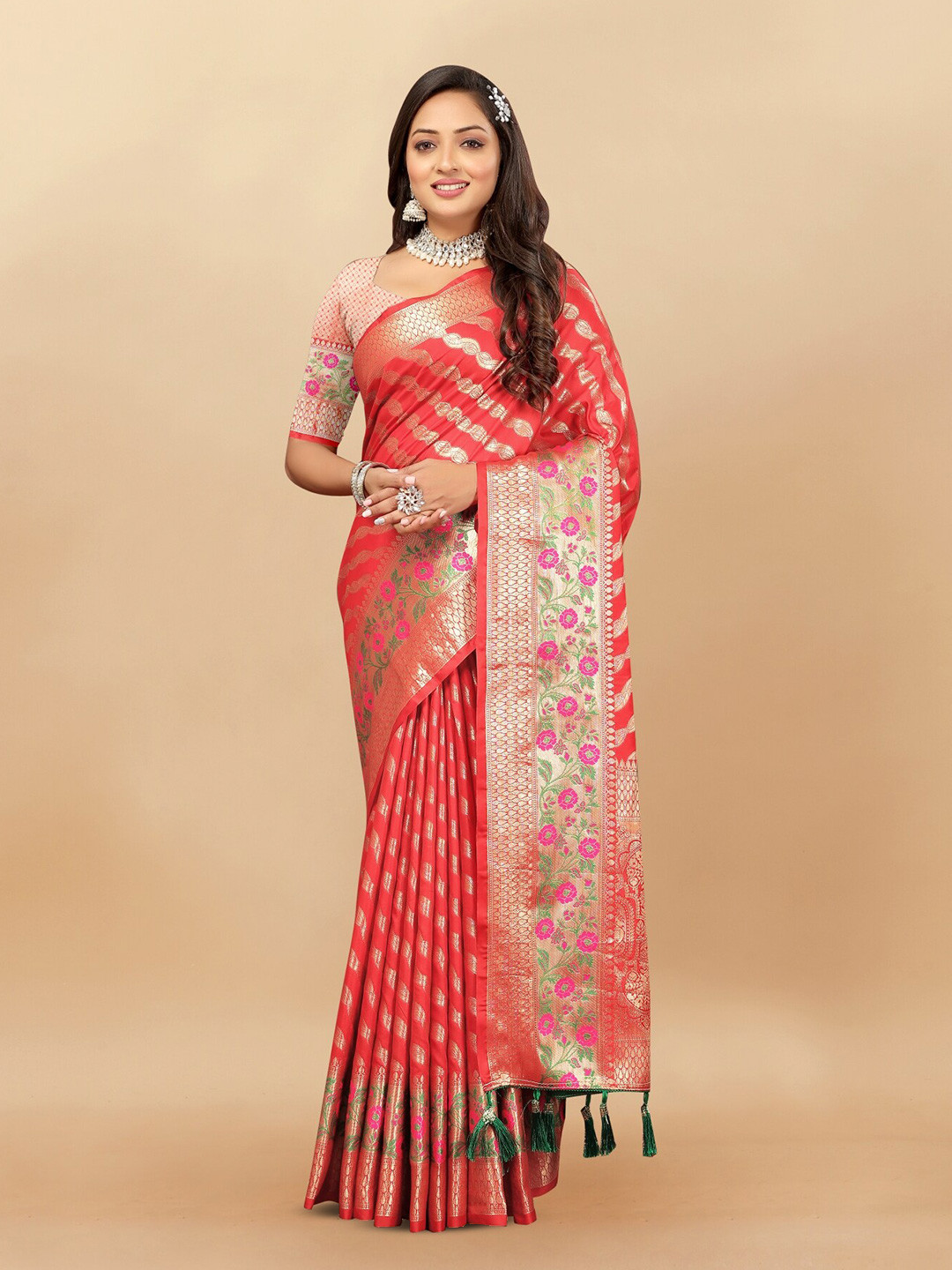 

Anouk Leheriya Zari Pure Silk Leheriya Saree, Red