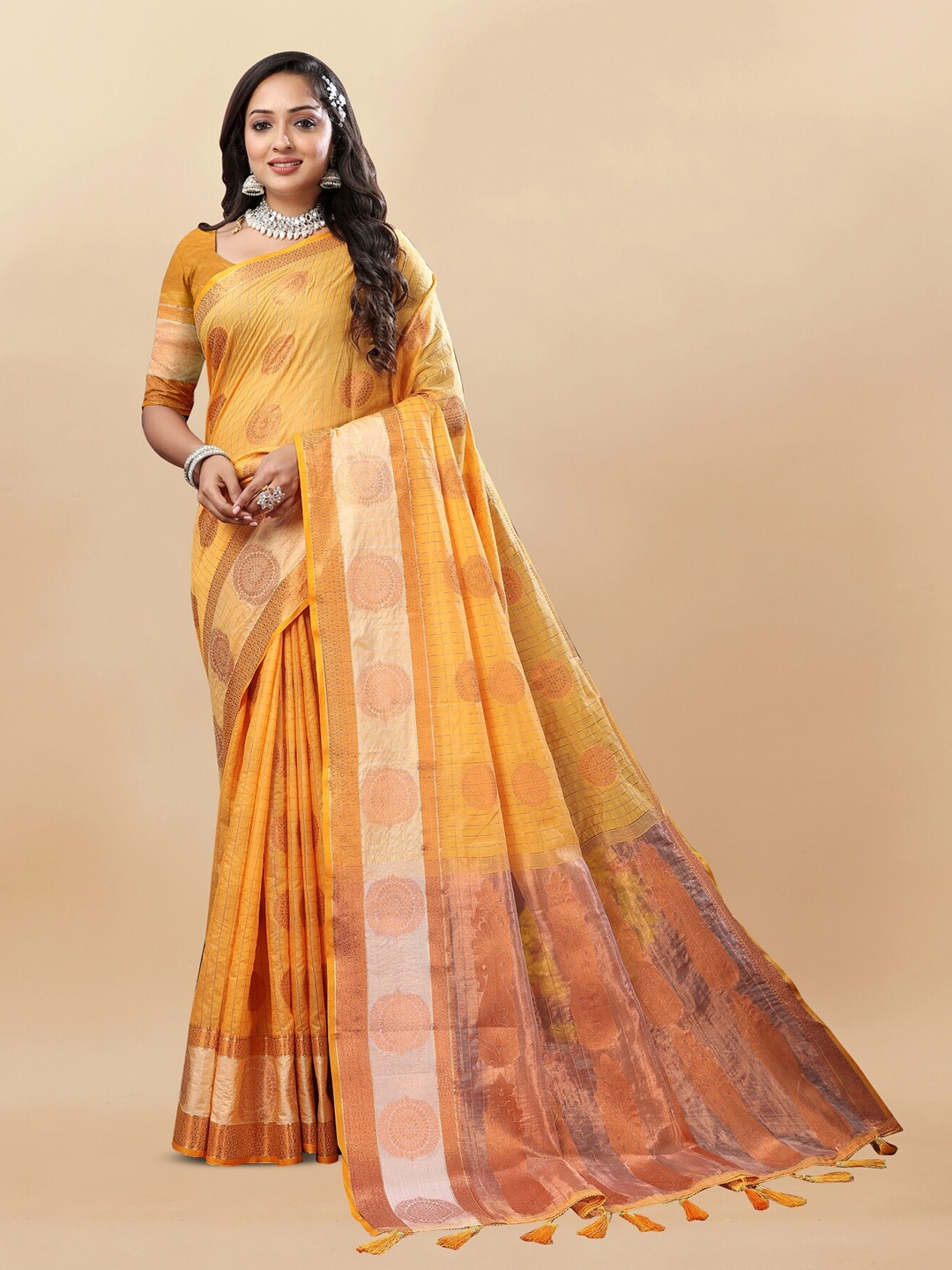 

Anouk Ethnic Woven Design Zari Pure Cotton Tussar Saree, Mustard