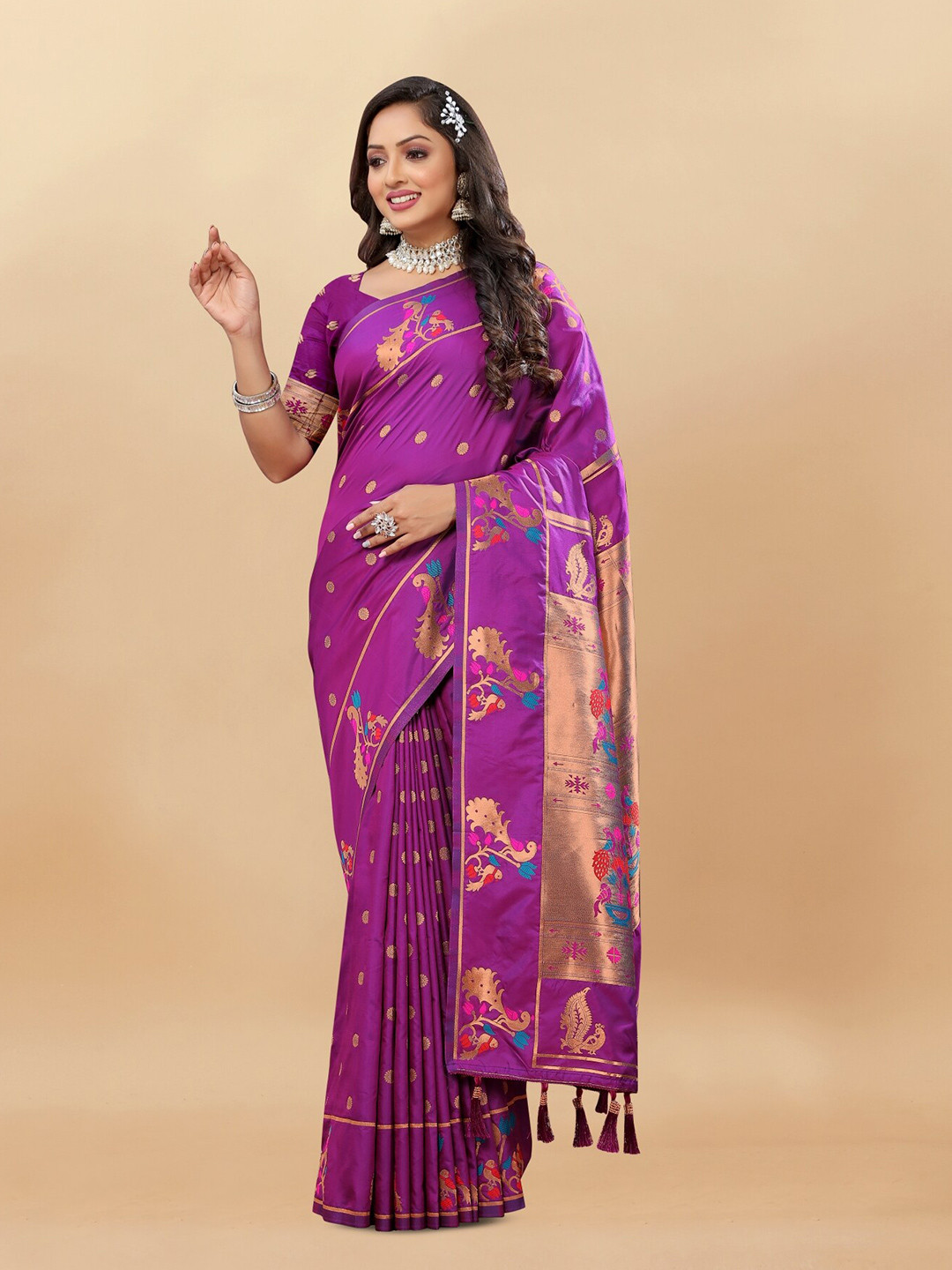 

Anouk Ethnic Woven Design Pure Silk Paithani Saree, Purple