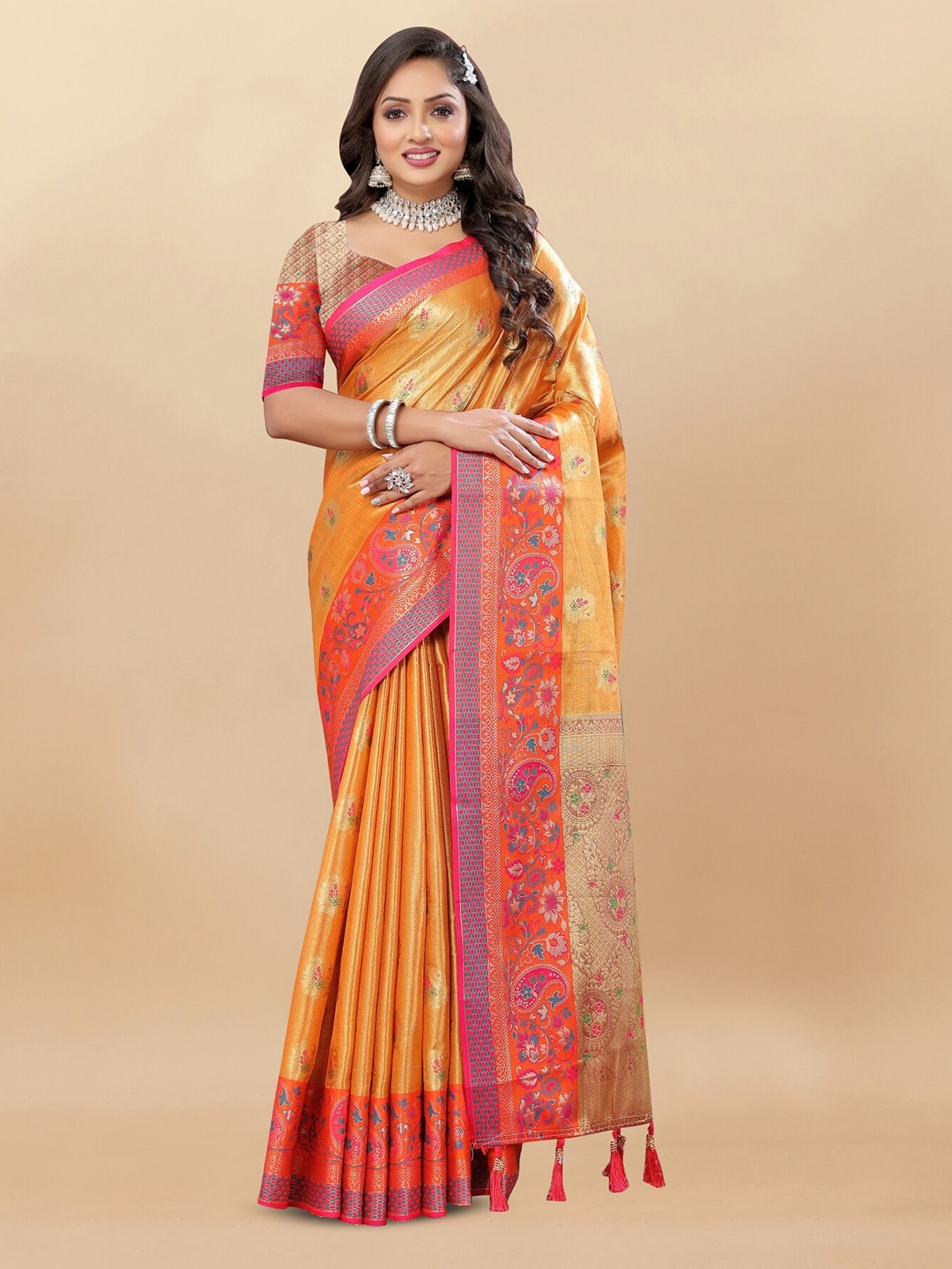 

Anouk Ethnic Motifs Woven Design Zari Pure Silk Kanjeevaram Saree, Mustard