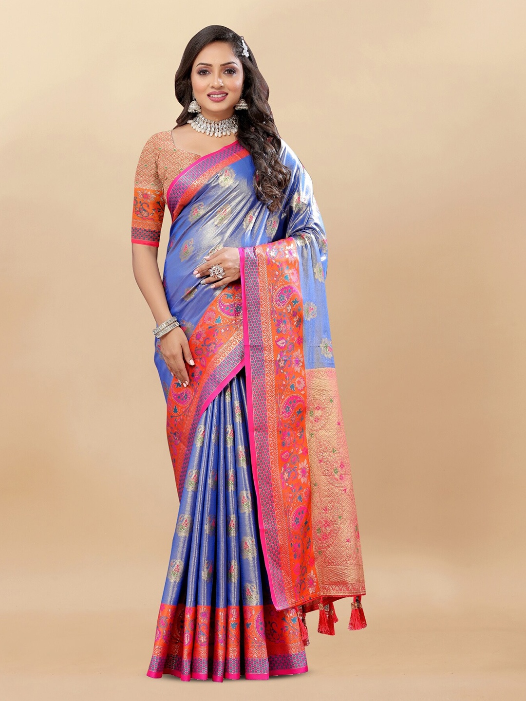 Anouk Woven Design Zari Pure Silk Kanjeevaram Saree, Blue