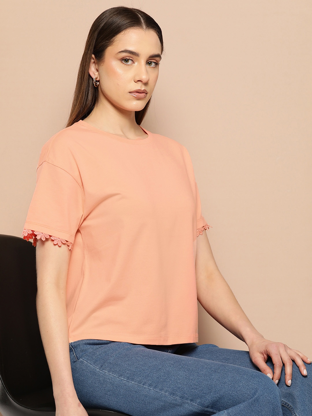 

Chemistry Women Solid Relaxed Fit T-shirt, Orange