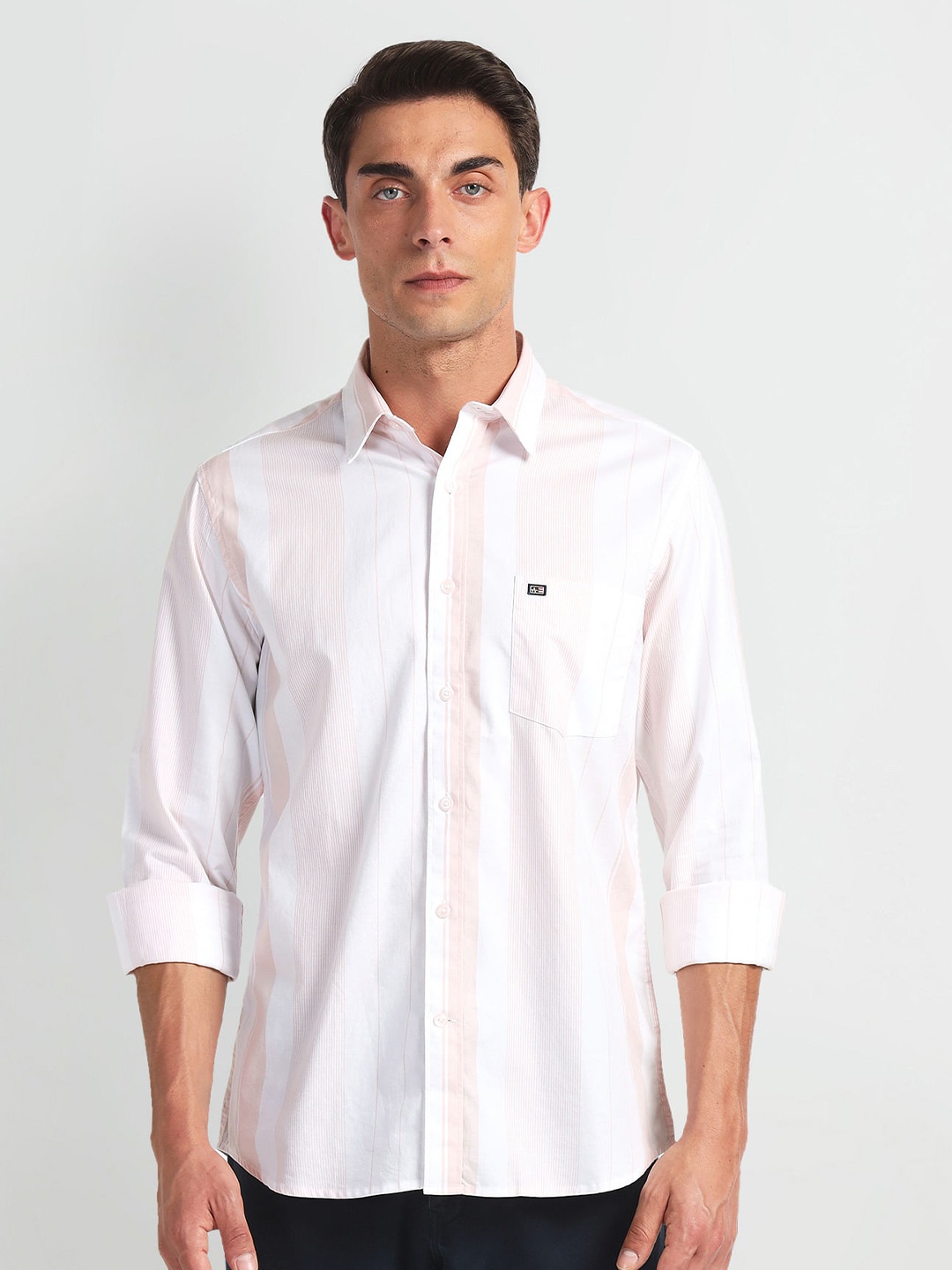 

Arrow Sport Slim Striped Spread Collar Long Sleeves Cotton Casual Shirt, Pink